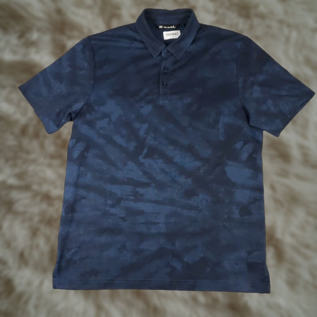 Travis Mathew Polo Shirt Mens Large Navy Blue Solid Short Sleeve Collared Button Golf Casual Shirt