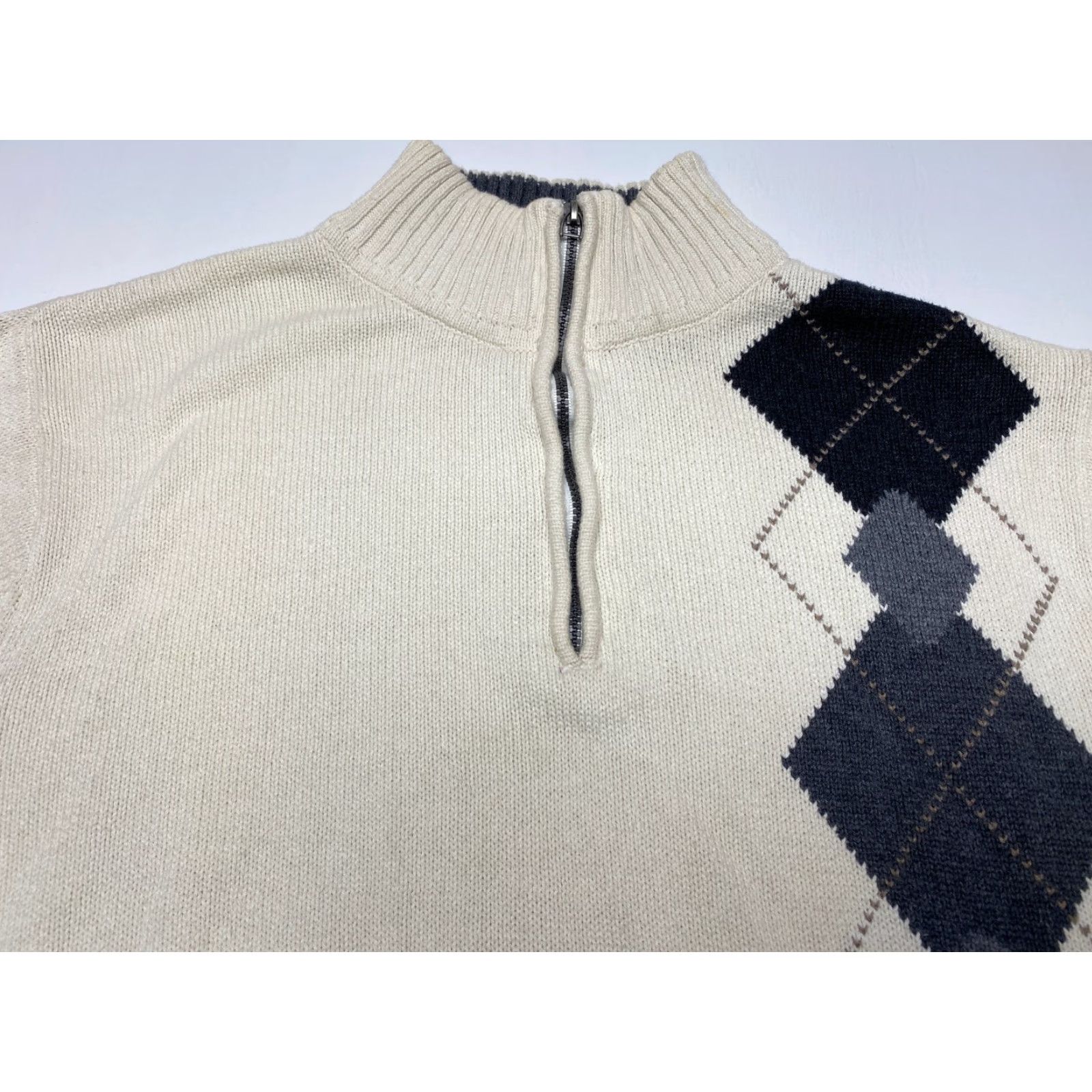 Oscar De La Renta Oscar De La Renta Mens Cream Beige 1/4 Zip Knit Sweater M Medium Diamond Pattern Shirt Size US M / EU 48-50 / 2 - 5 Thumbnail