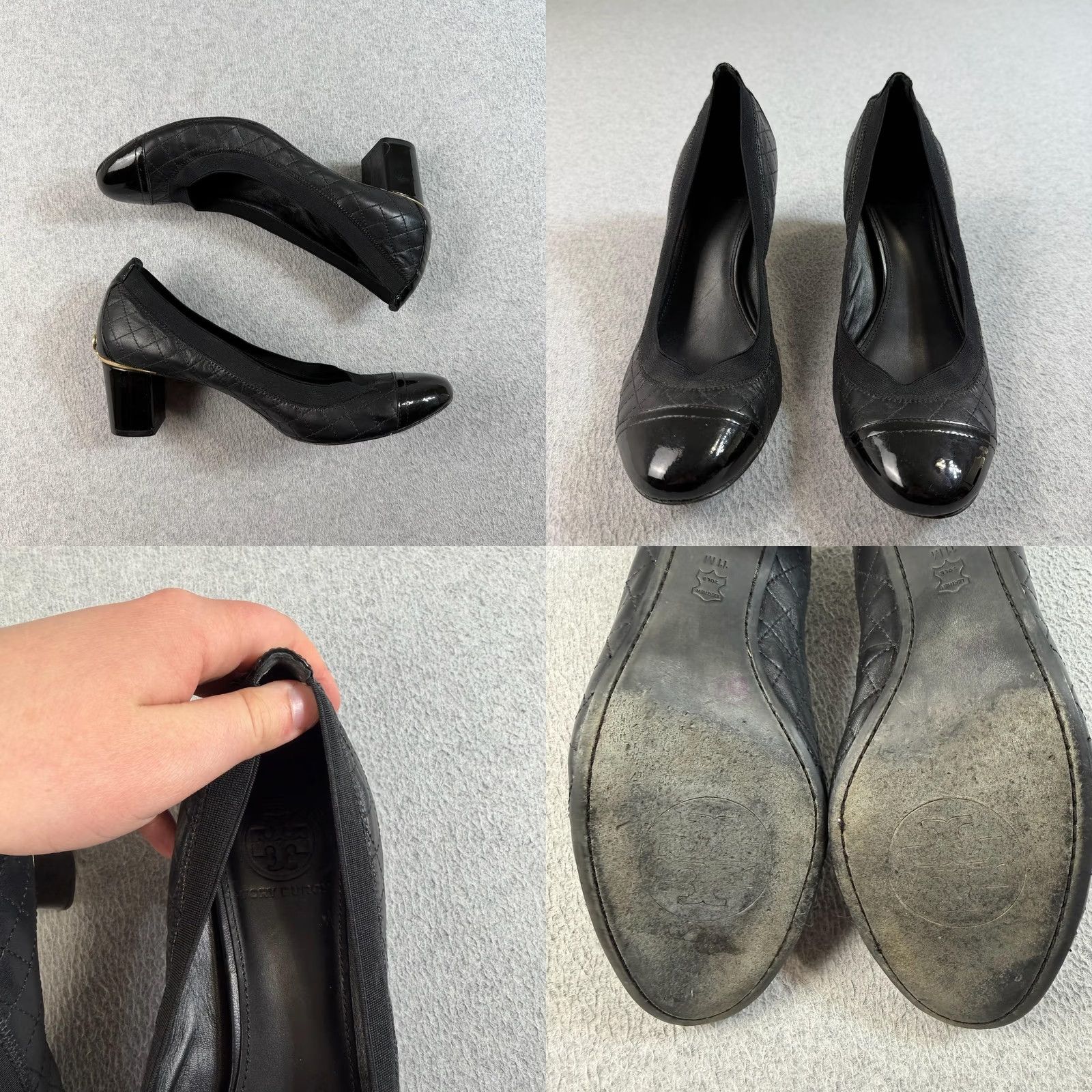 Tory Burch Tory Burch Shoes Womens Black Quilted Leather Cap Toe Block Heel Pumps Size 11 Size ONE SIZE - 8 Thumbnail