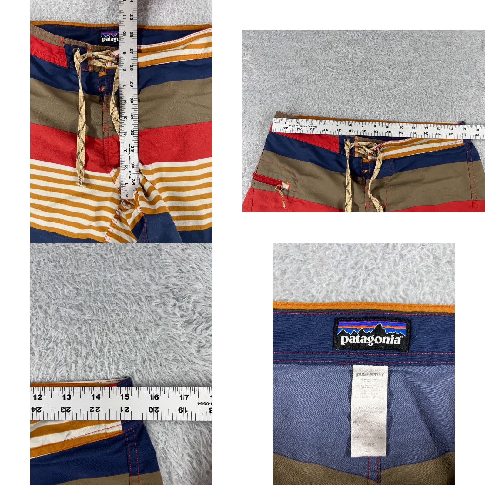 Patagonia Patagonia Board Shorts Mens 31 Blue Red Beige Wavefarer 21" Beach Swim Trunks Pockets | Men's Bottoms Surfing Recreational - Blue Size US 31 - 8 Thumbnail