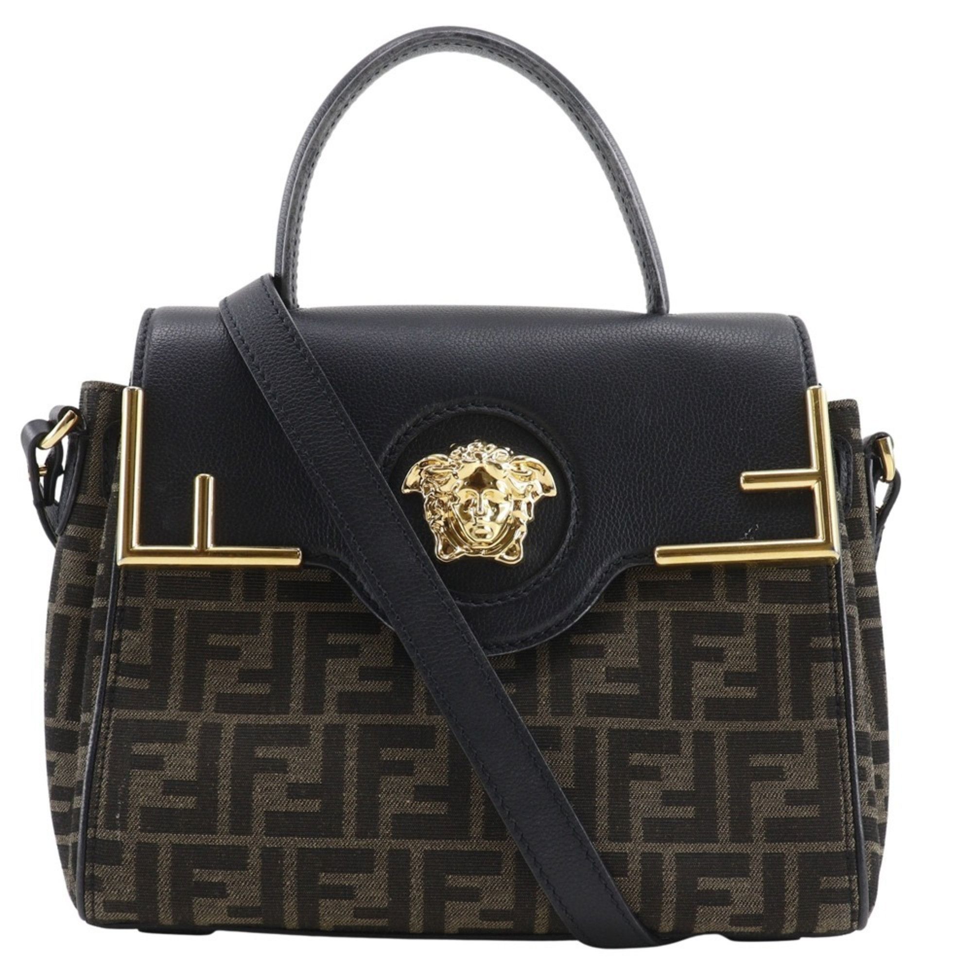 Fendi Fendi La Medusa Zucca handbag and Versace Fendace shoulder bag in nylon canvas leather, black/brown, 2-way, A5 size, for women. Size ONE SIZE - 1 Thumbnail