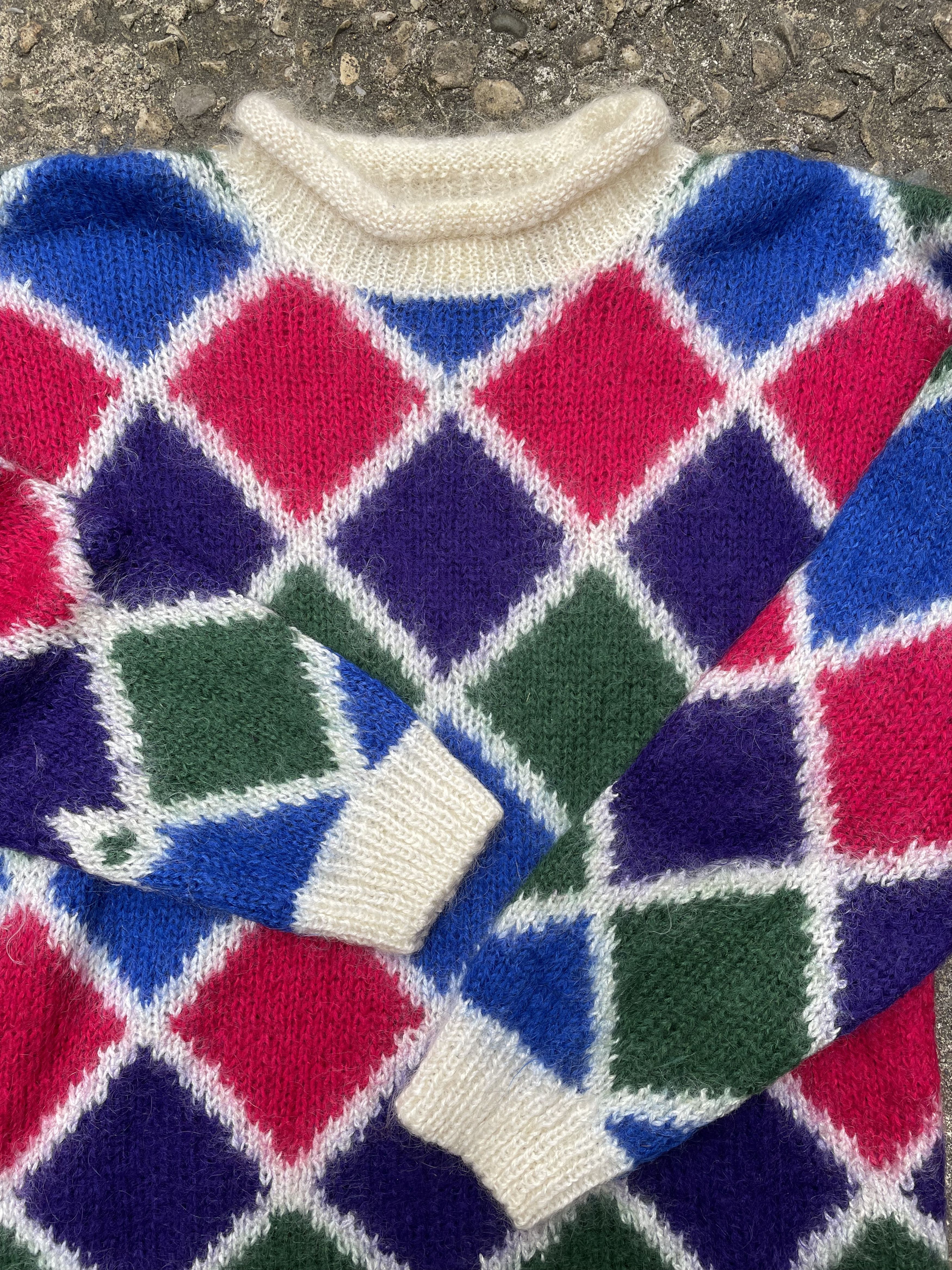 Eaton × Vintage VTG 1970’s Eaton Diamond Patterned Mohair Knit Sweater Size US M / EU 48-50 / 2 - 3 Thumbnail