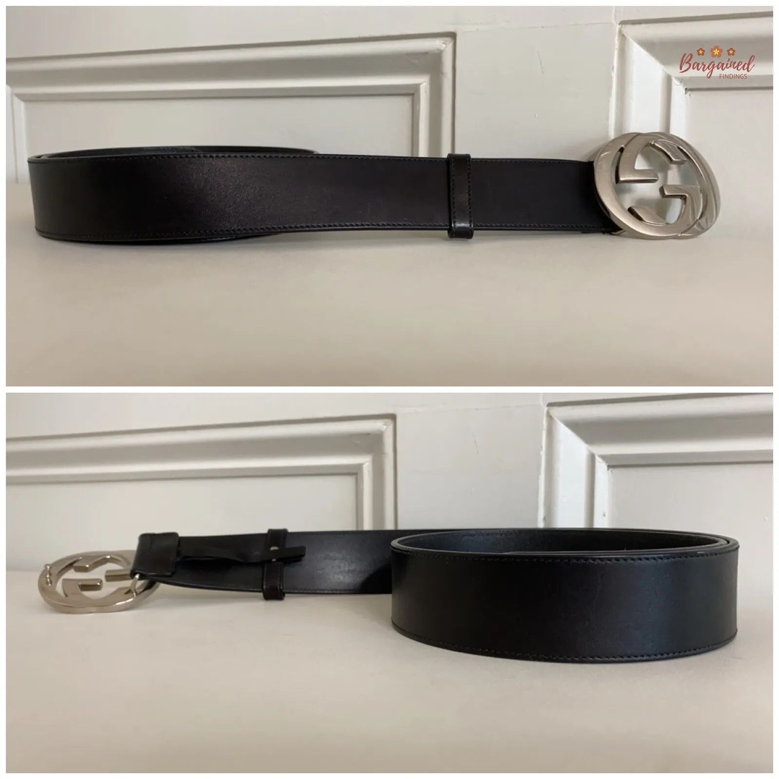 Gucci Gucci Calfskin Leather Silver Interlocking G Buckle Belt Size 30 - 8 Thumbnail