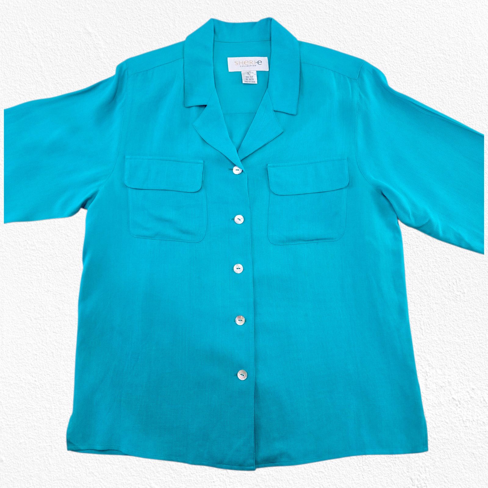 Vintage Vintage Turquoise Silk Button Up Blouse Size 6 Size M / US 6-8 / IT 42-44 - 3 Thumbnail