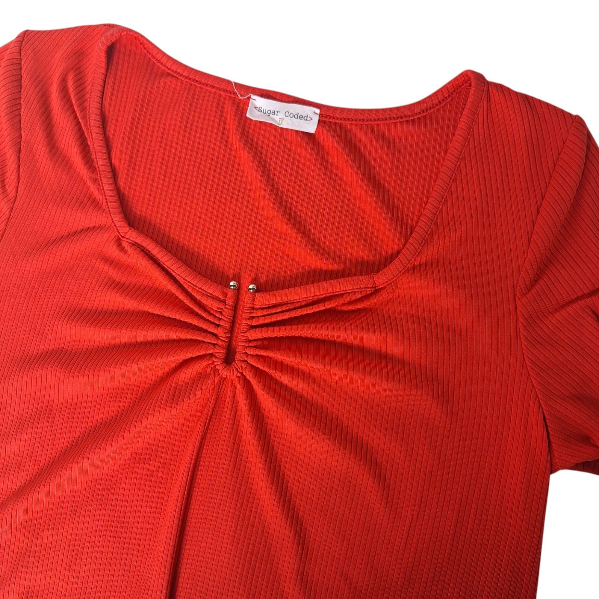 Other Sugar Coded Red Ribbed Short Sleeve Ruched Keyhole Top Plus Size XL / US 12-14 / IT 48-50 - 1 Thumbnail