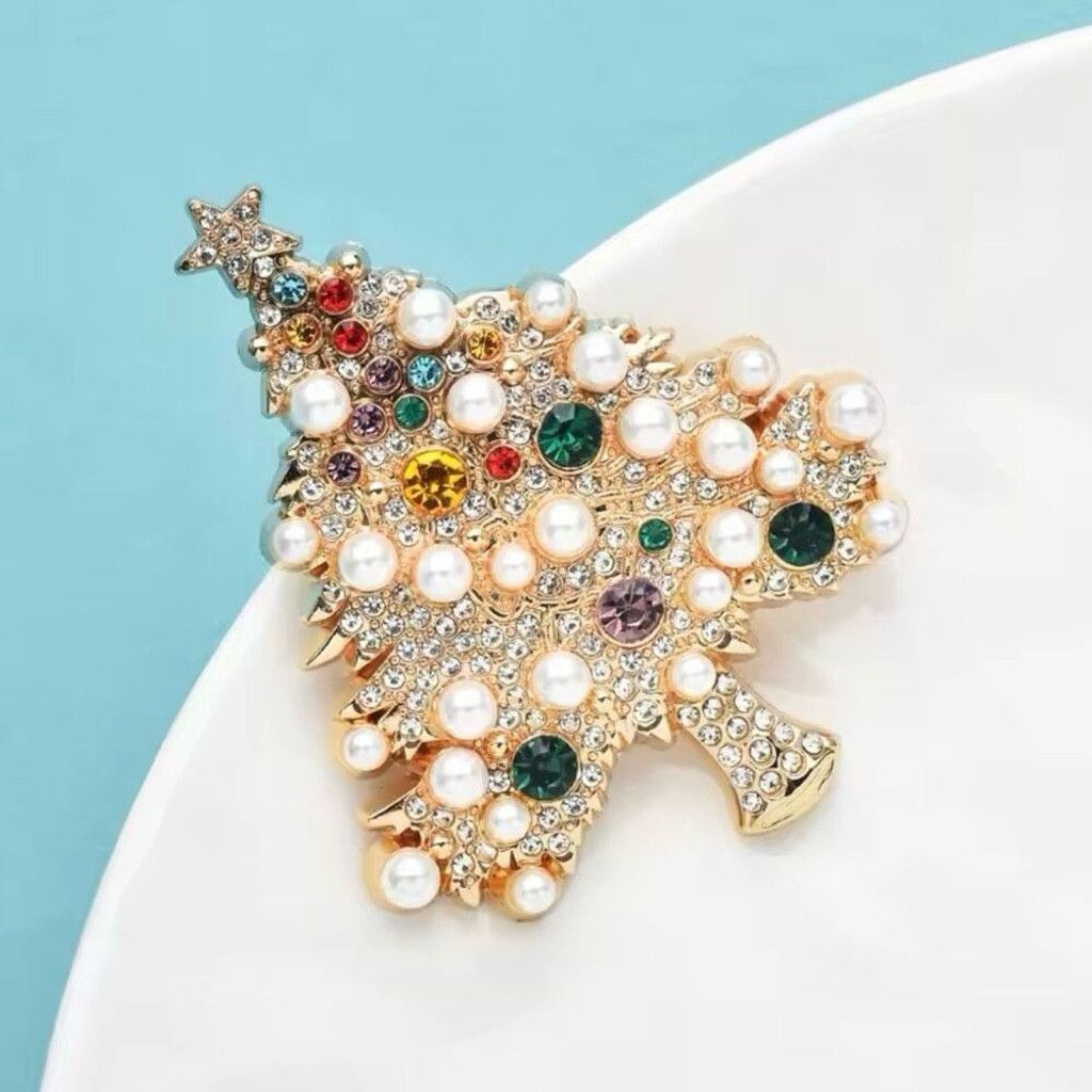 Other Luxury Pearl Crystal Christmas Tree Gold Brooch Size ONE SIZE - 1 Thumbnail