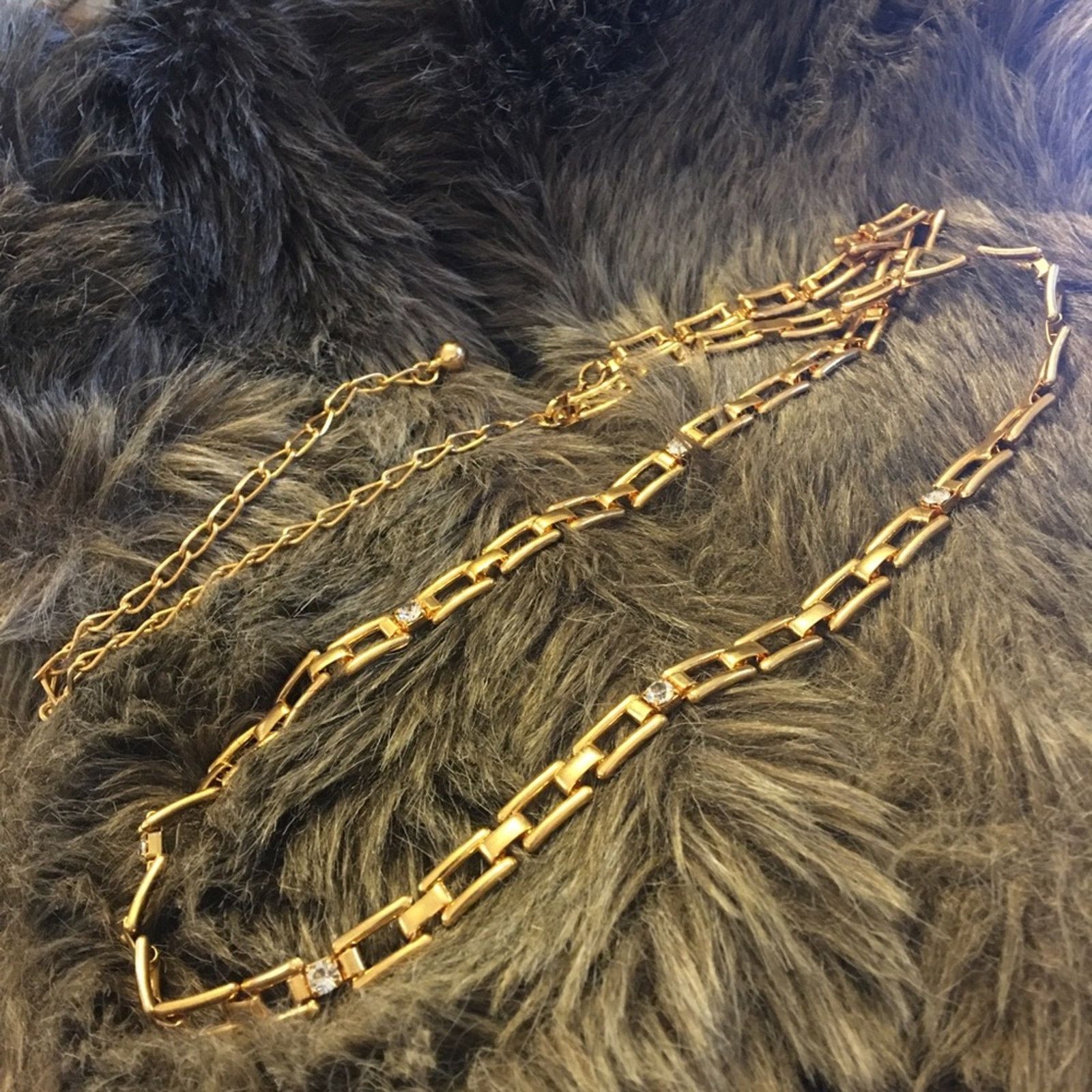 Jewelry Shiny gold link rhinestone accent long necklace Size ONE SIZE - 8 Thumbnail