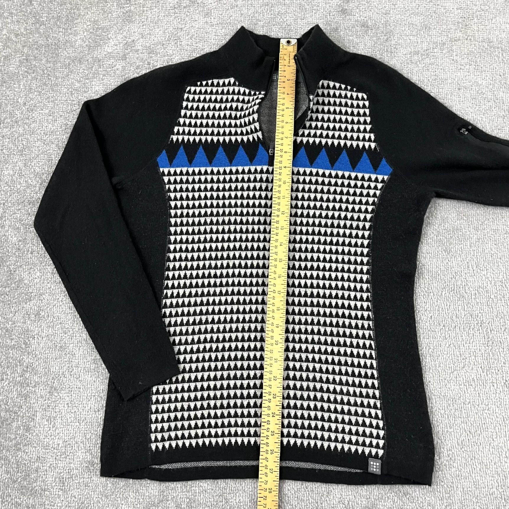 Vintage TITLE NINE Sweater Womens Medium Black Blue Merino Wool Blend Quarter Pullover Size M / US 6-8 / IT 42-44 - 4 Thumbnail