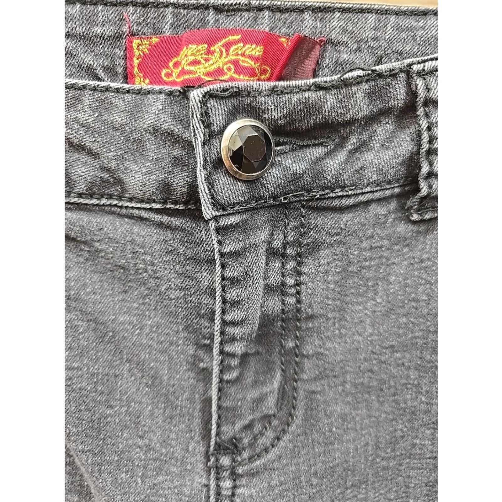 Denime One 5 One Jeans Women's Size 6 Black Denim Stretch Embellished Tapered Distress Pockets Back Plus Size 28" / US 6 / IT 42 - 3 Thumbnail