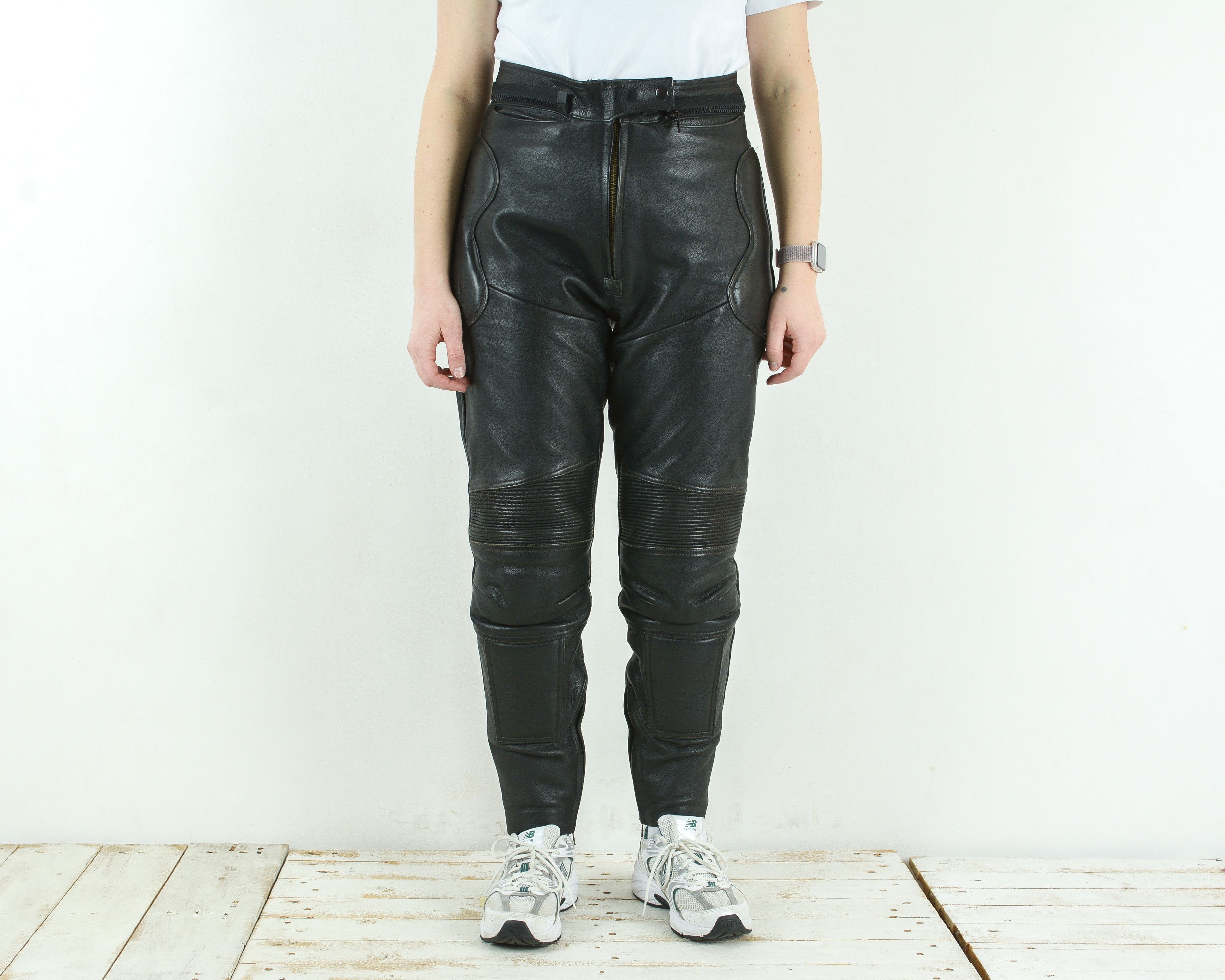 Genuine Leather Pants Black Biker Trousers EU 42 Straight