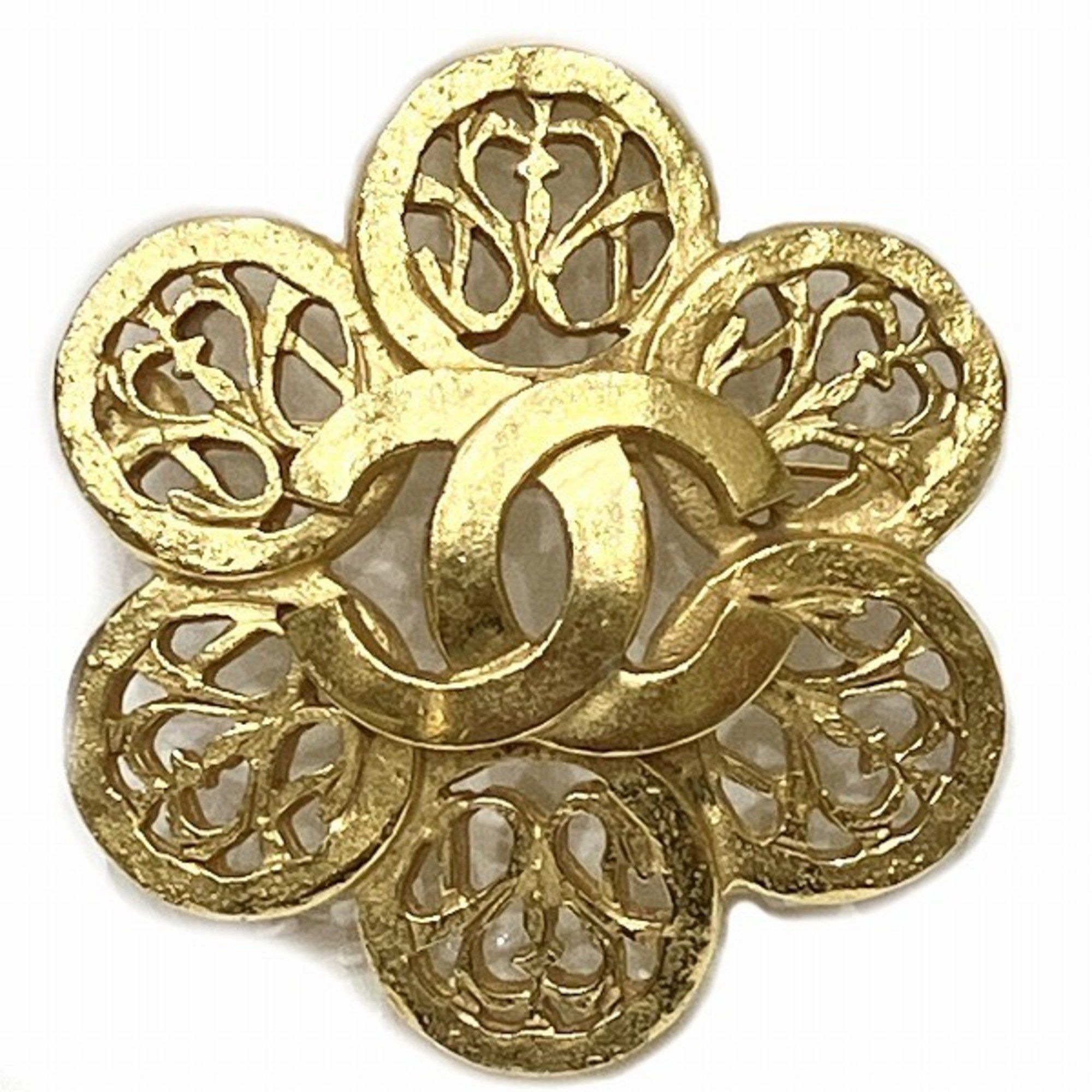 image of Chanel Cocomark 95A Flower Motif Brand Accessories Brooch Ladies in Gold, Women's