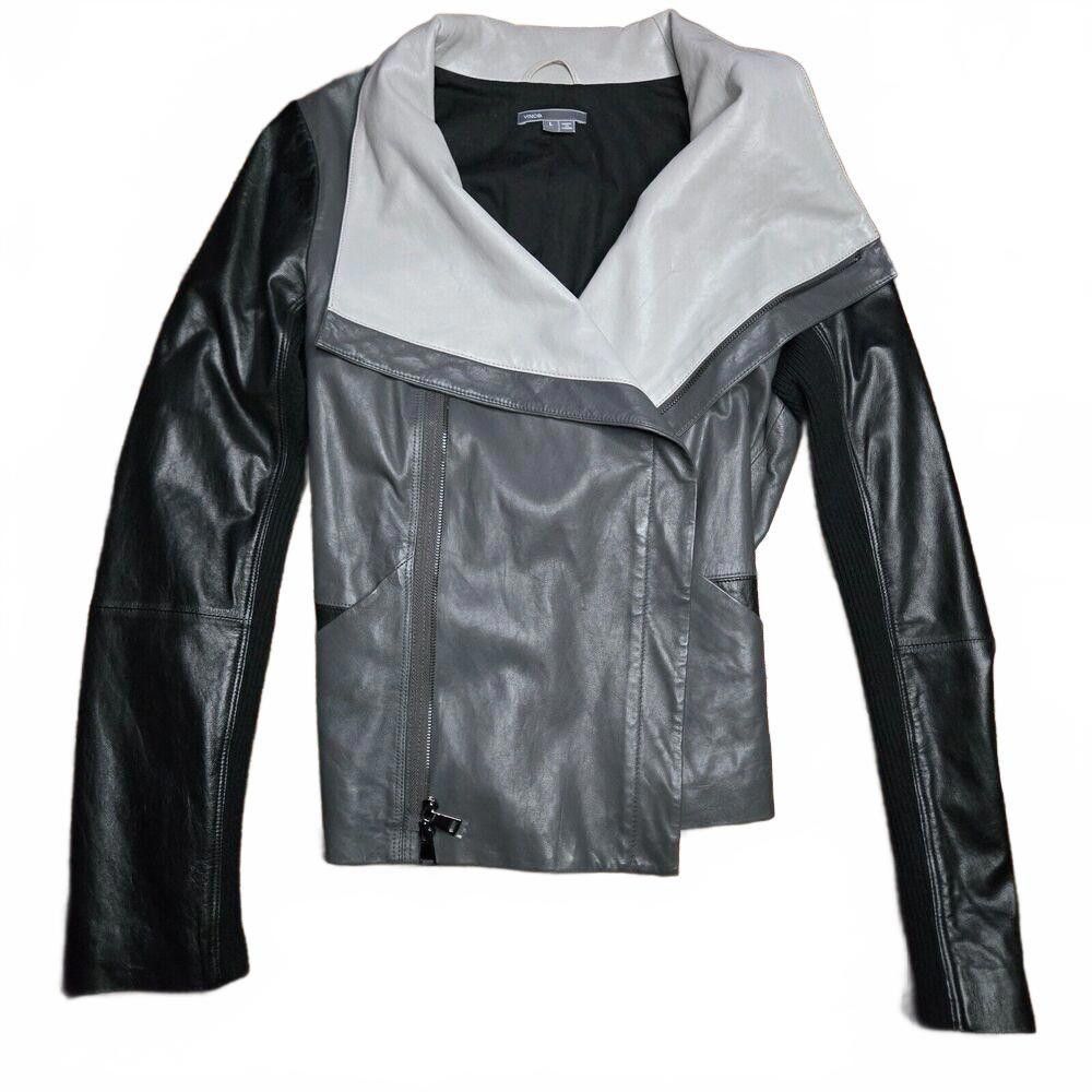 Vince Vince Lambskin Leather Jacket Colorblock Women's SZ L C2 Size L / US 10 / IT 46 - 1 Thumbnail