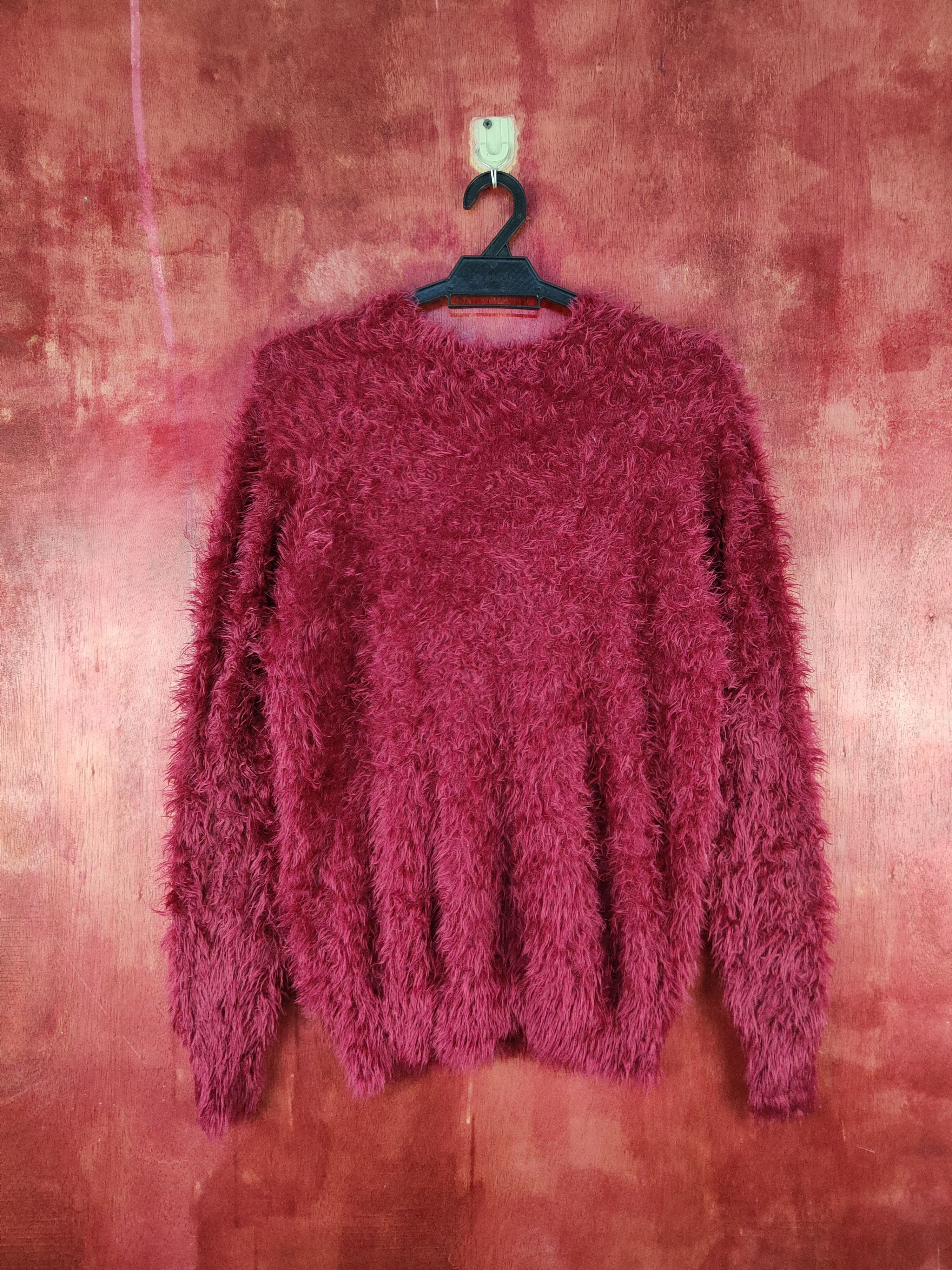 Aran Isles Knitwear Vivian Blue Maroon Shag Shaggy Fur Mohair Knitwear #S2086 Size US M / EU 48-50 / 2 - 7 Thumbnail