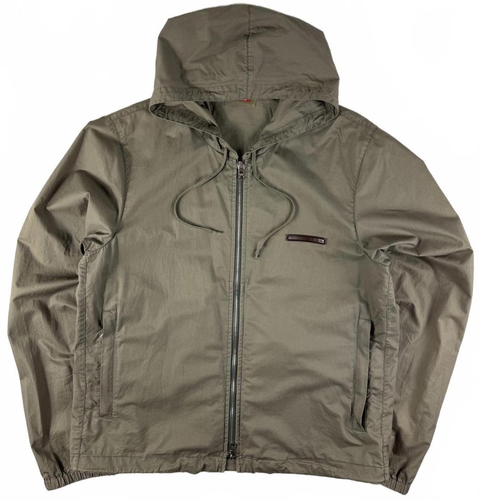 Prada Sport Leather Tab Zip Up Packable Jacket Beige Medium