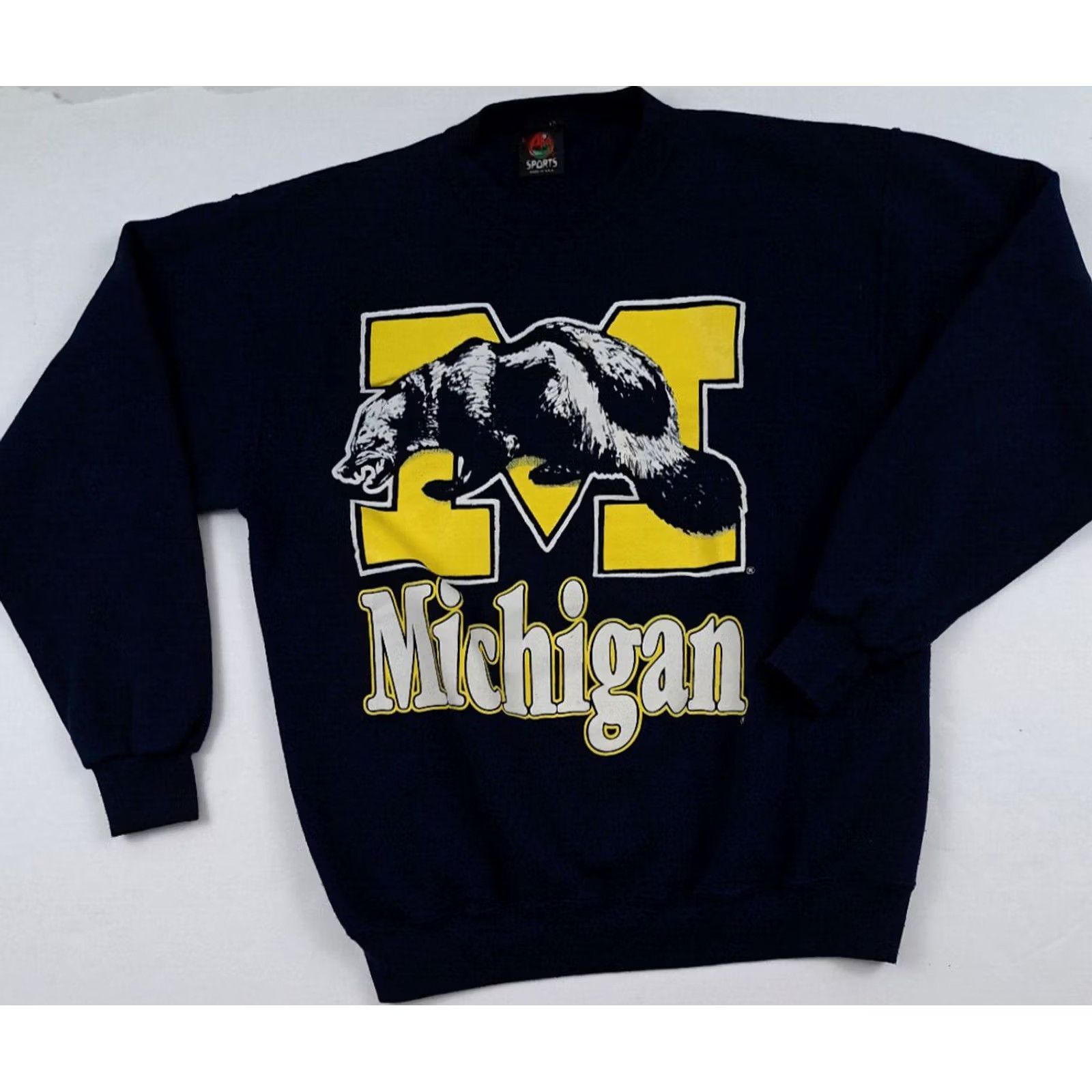 Vintage VINTAGE Michigan Wolverines Sweatshirt Unisex Adults Pullover Crew Neck Blue Cotton Canvas Logo 28in Long Size US L / EU 52-54 / 3 - 3 Thumbnail