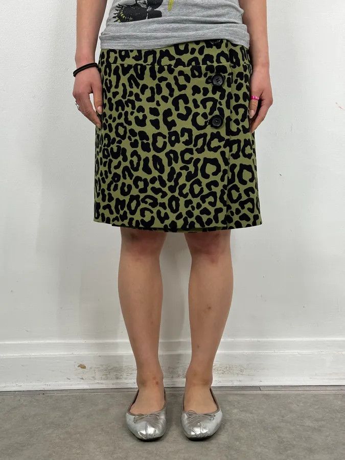 Prada SS2012 Prada Green & Black Leopard Skirt Size 28" / US 6 / IT 42 - 2 Thumbnail