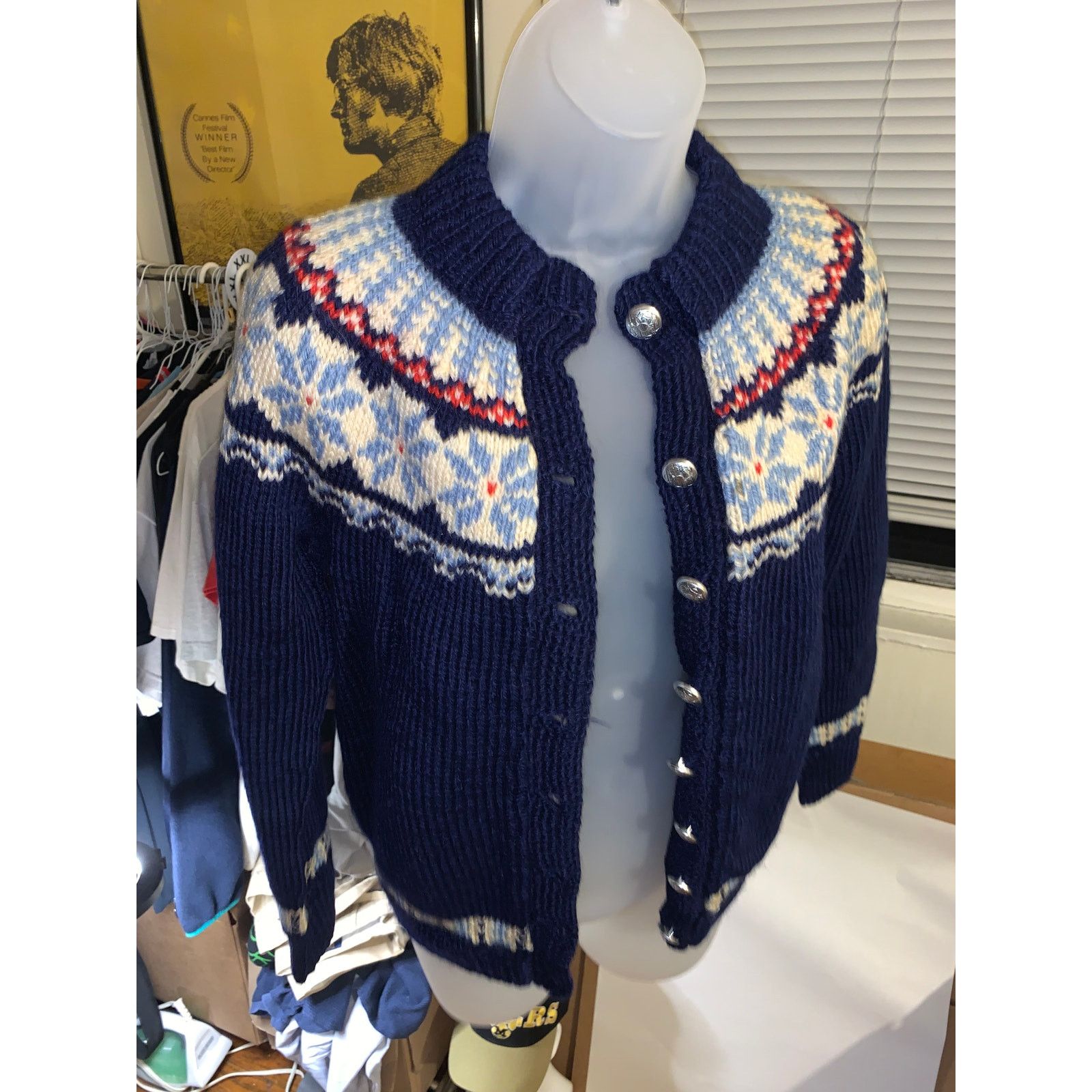 Other × Vintage Vintage Nordic Fair Isle Wool Cardigan Navy Yoke Sweater S Size S / US 4 / IT 40 - 2 Thumbnail