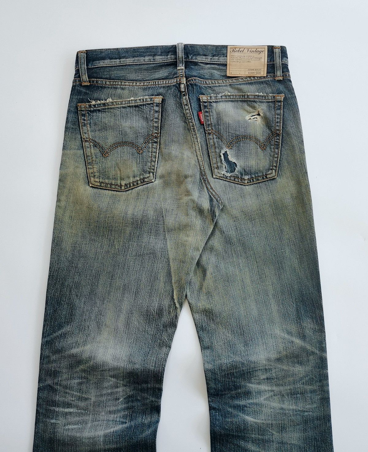 Edwin Bootcut Thrashed Edwin 500RV Mud Distressed Jeans ERD Grunge Size US 31 - 10 Thumbnail