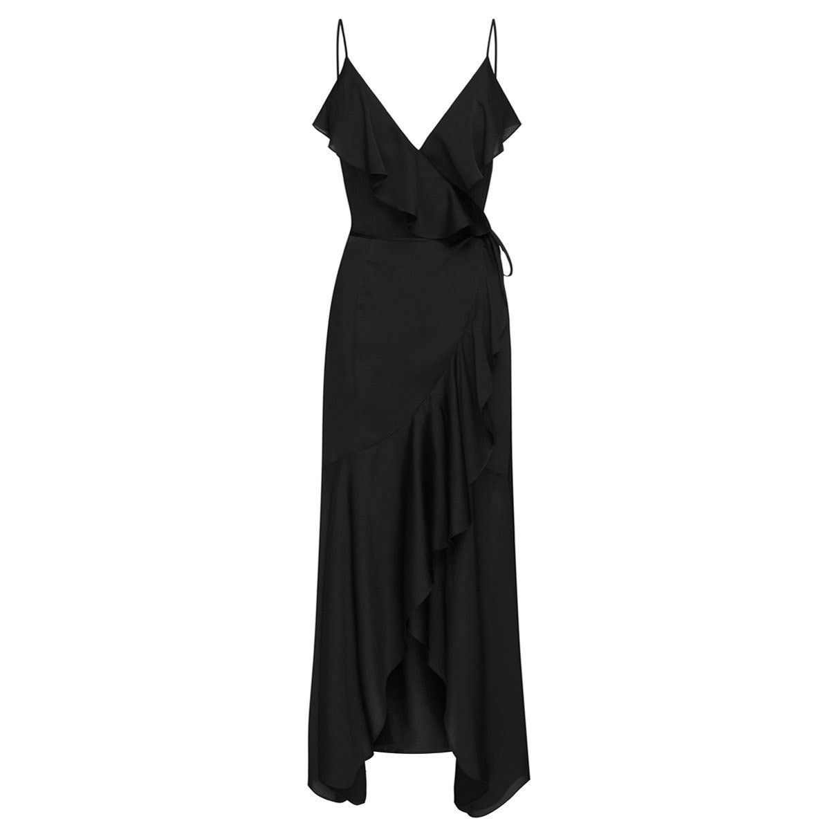 Shona Joy Shona Joy Black Luxe Bias Frill Wrap MIDI Dress sz 4 Size S / US 4 / IT 40 - 6 Thumbnail