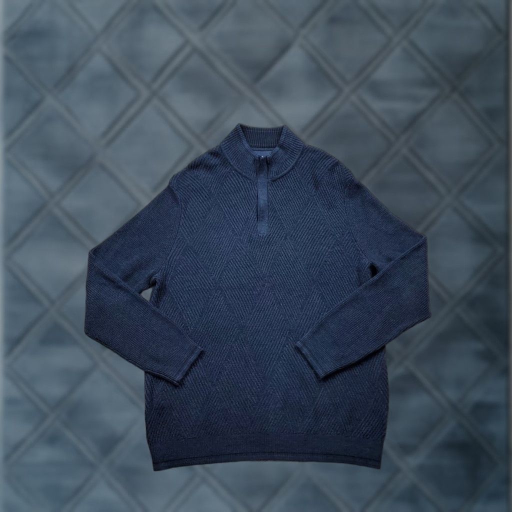 Tommy Bahama Tommy Bahama Sweater Mens Large Navy Blue Quarter Zip Pullover Diamond Knit 100% Pima Cotton Lightweight Classic Preppy Knit - Mens? Size US L / EU 52-54 / 3 - 1 Thumbnail