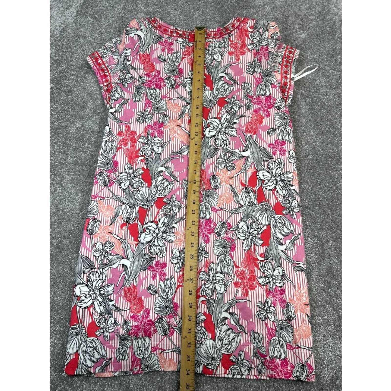 Vintage Pappagallo Dress Womens 10 Pink Black Floral Cotton Tunic Dress Size L / US 10 / IT 46 - 7 Thumbnail