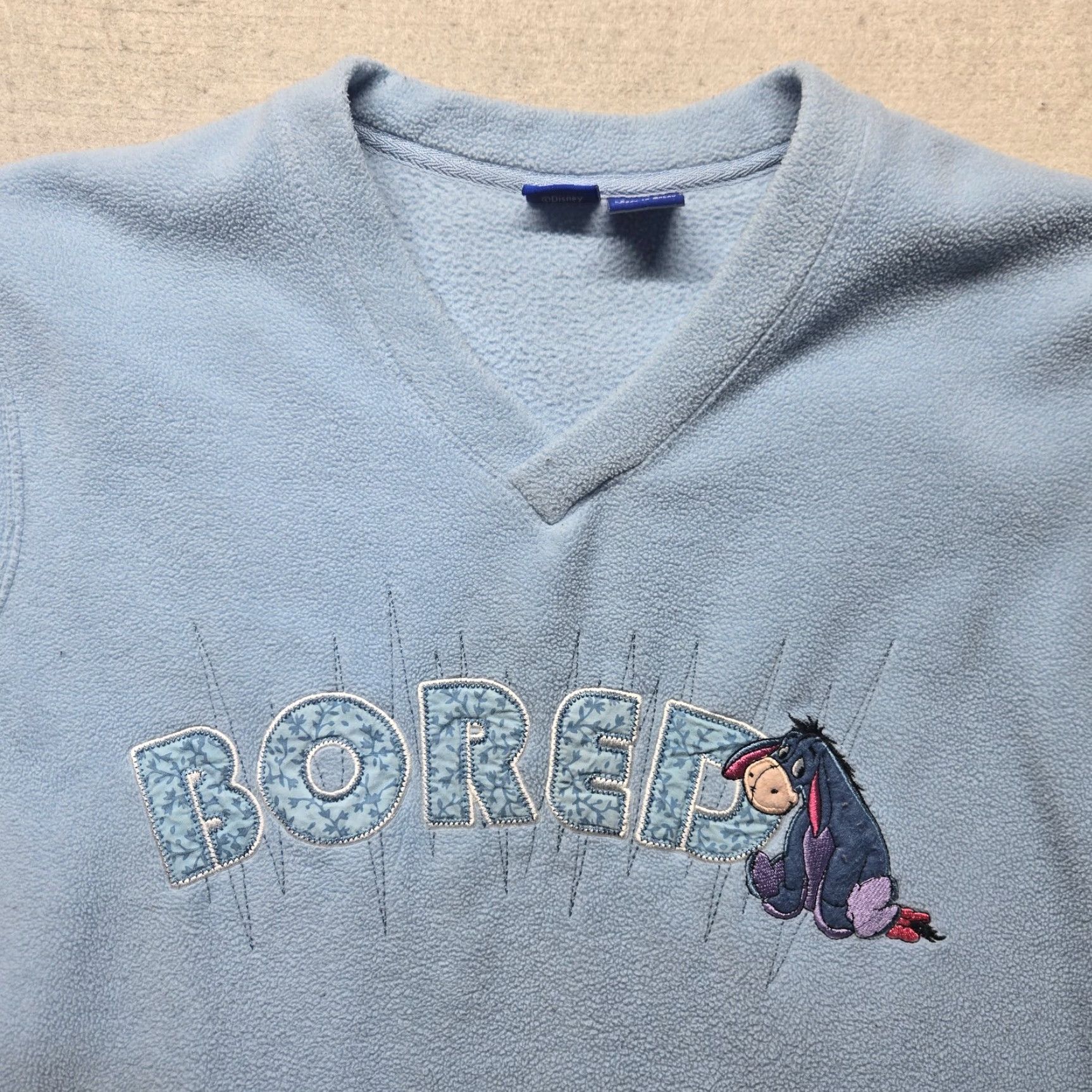 Disney VINTAGE Disney Sweatshirt Pullover Fleece Blue Eeyore Women's L V-Neck - Disney, Eeyore-Winnie The Pooh Size L / US 10 / IT 46 - 2 Thumbnail
