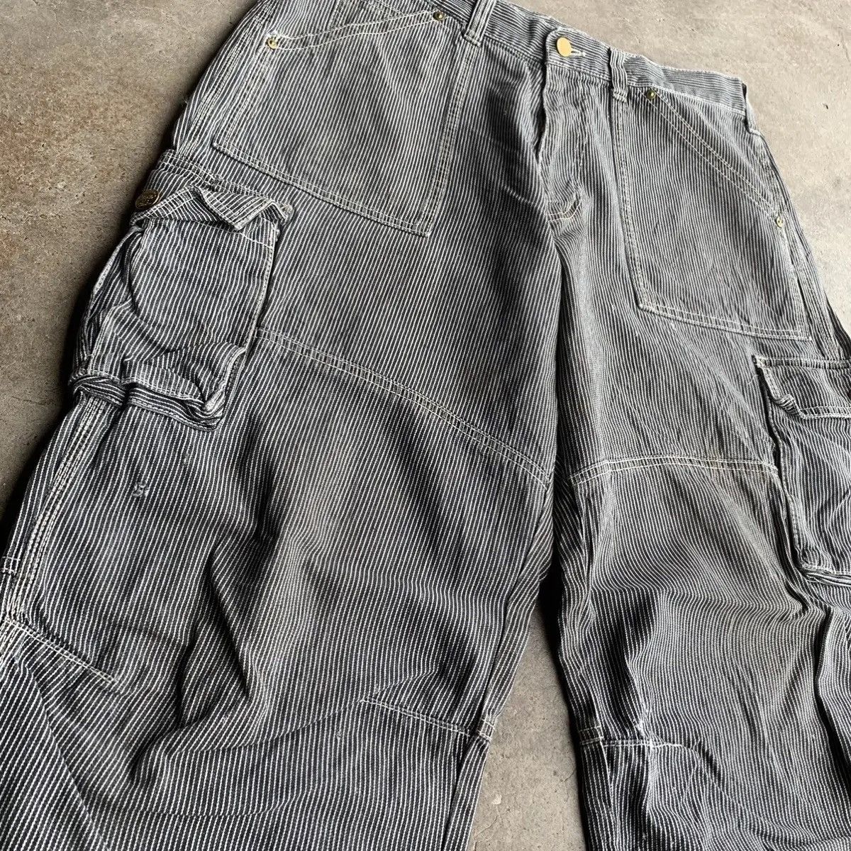 Dogtown × Japanese Brand × OVER THE STRiPES DISTRESSED! JAPANESE Hickory Work Wear Double Knee Pants Size US 34 / EU 50 - 6 Thumbnail