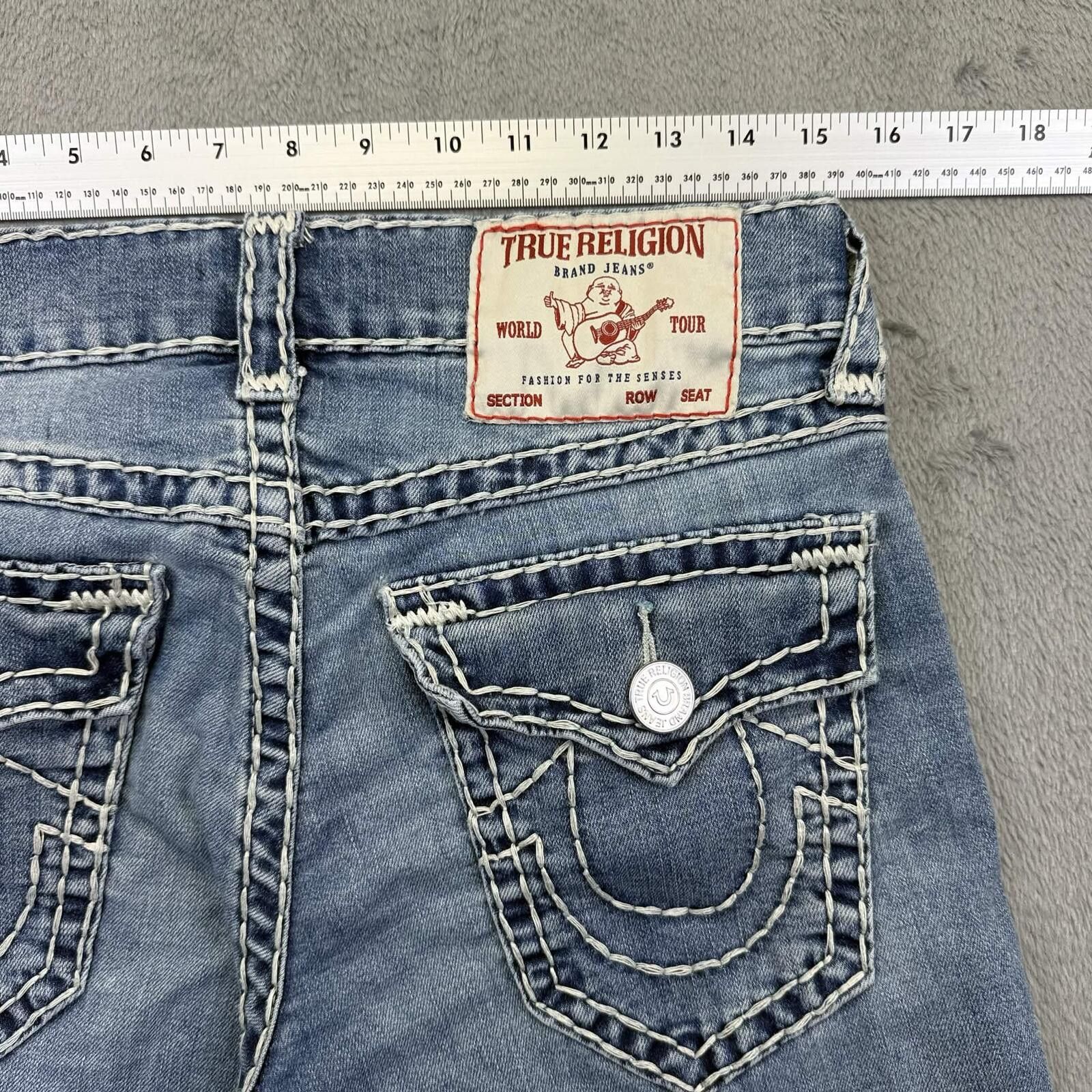 True Religion True Religion Ricky Relaxed Blue Denim Thick Stitch Jeans Size 29" - 6 Thumbnail