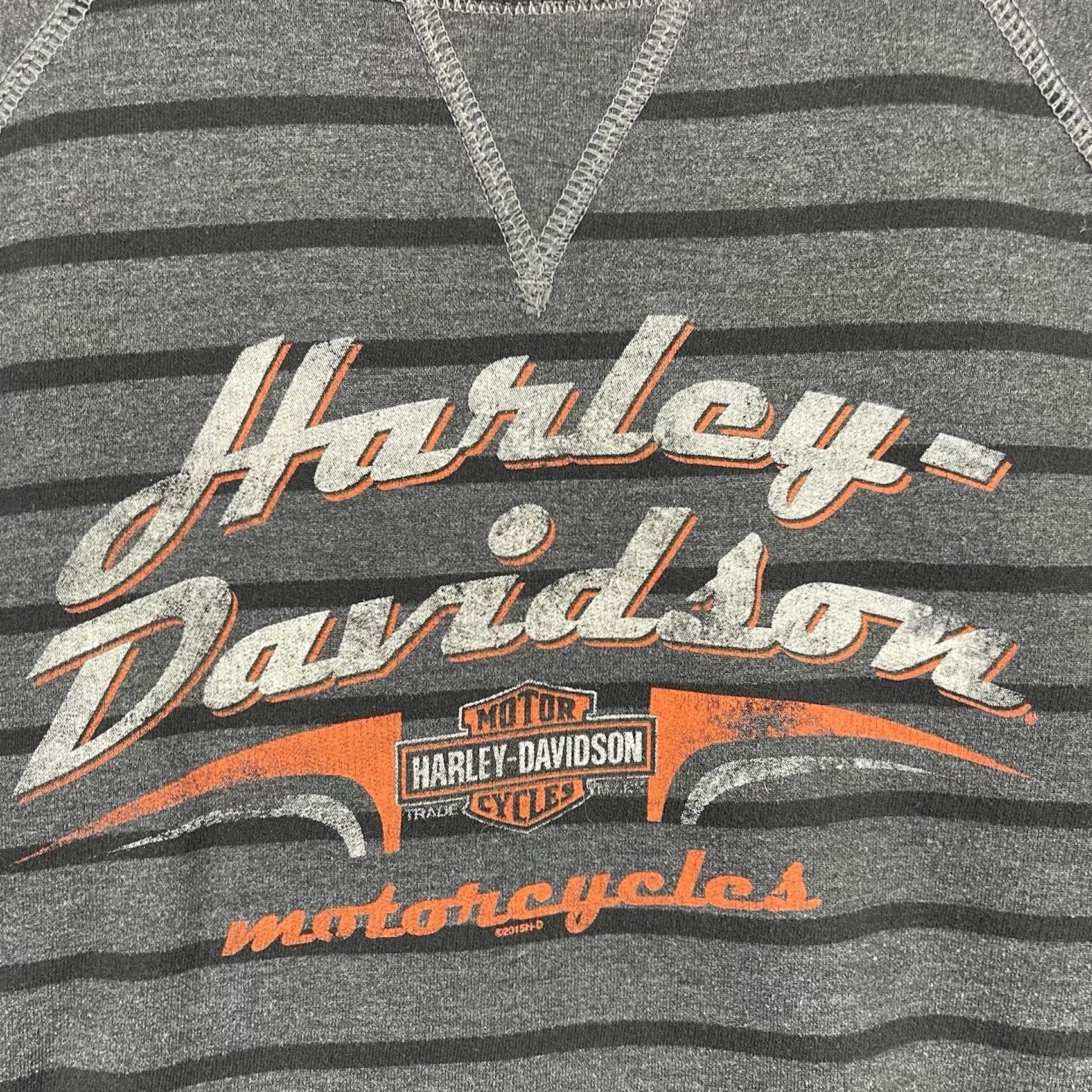 Harley Davidson Harley-Davidson Sweatshirt Women Large Pullover Crew Neck Striped Gray Cotton Blend Fleece Biker/Sweater Size L / US 10 / IT 46 - 3 Thumbnail