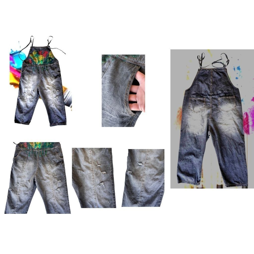 Other NWT YESNO Denim Painted Bib Overalls Medium Wide L Size 32" / US 10 / IT 46 - 5 Thumbnail