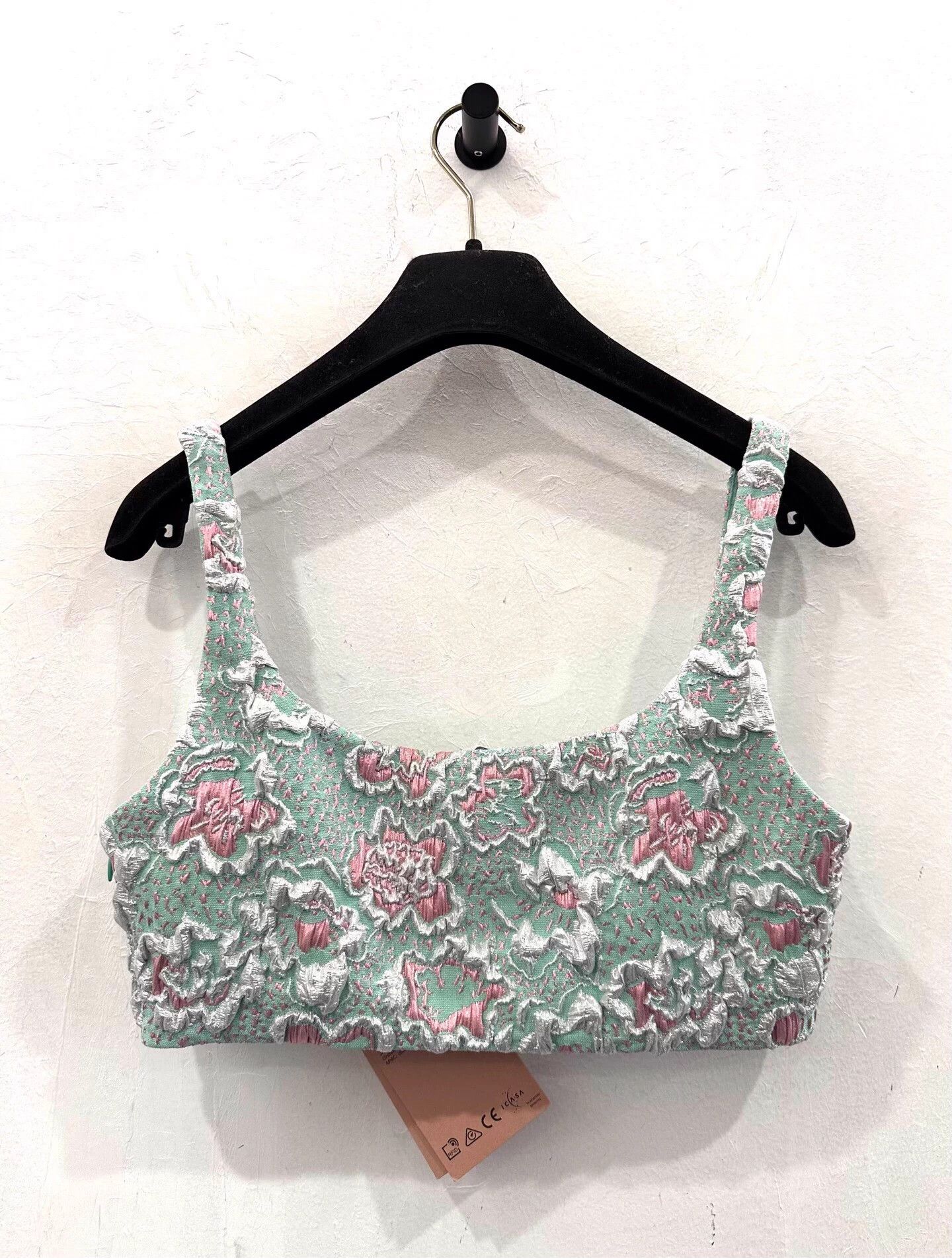 Miu Miu MiuMiu Women's Light Green Floral Embossed Logo Cami Size XS / US 0-2 / IT 36-38 - 2 Thumbnail