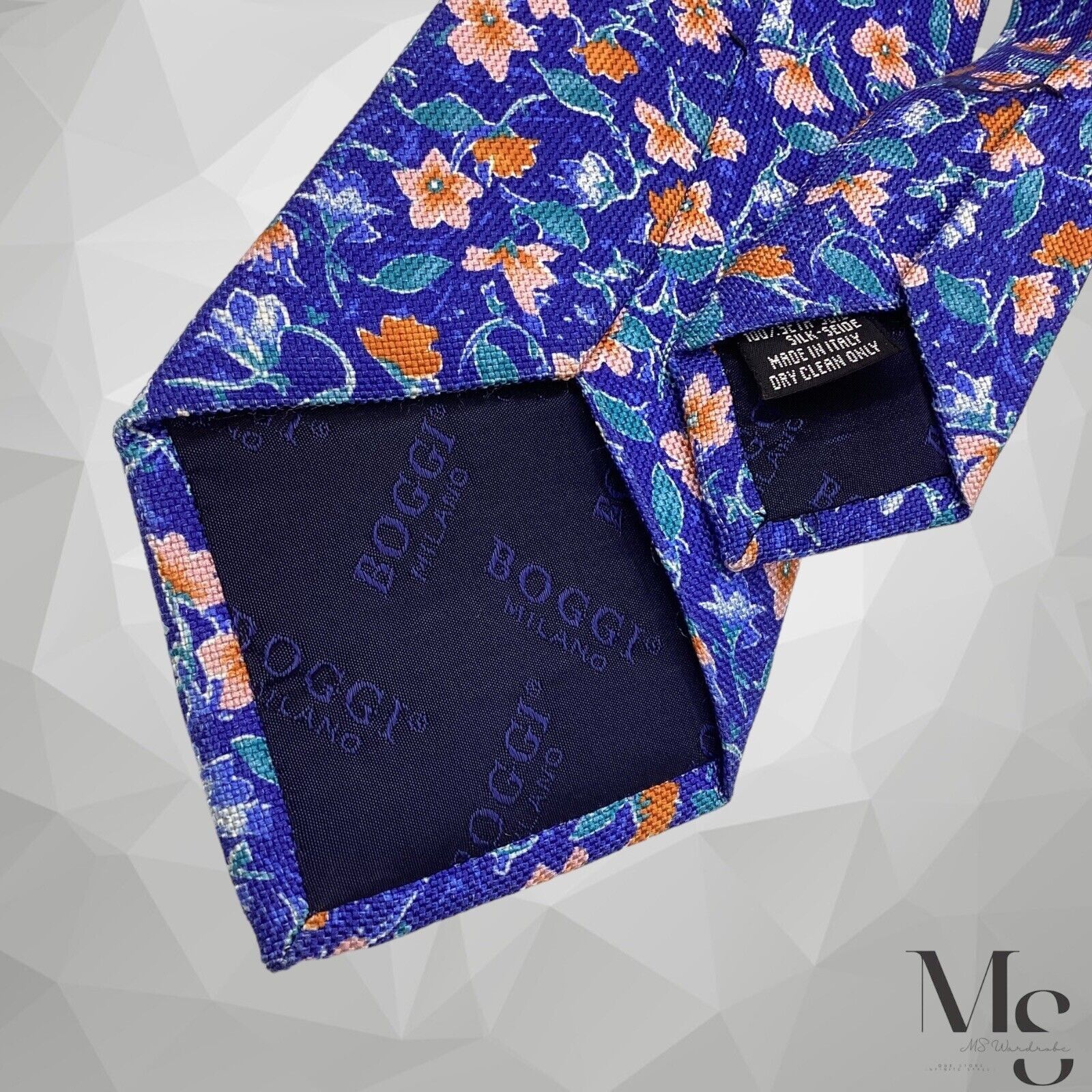Boggi BOGGI MILANO XL Blue Floral Luxury Silk Tie Made In Italy W: Size ONE SIZE - 5 Thumbnail