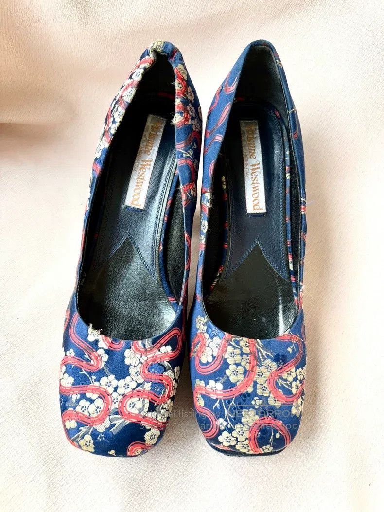 Vivienne Westwood Vivienne Westwood Blue silk floral square-toed high-heeled Size US 4.5 / IT 34.5 - 2 Thumbnail