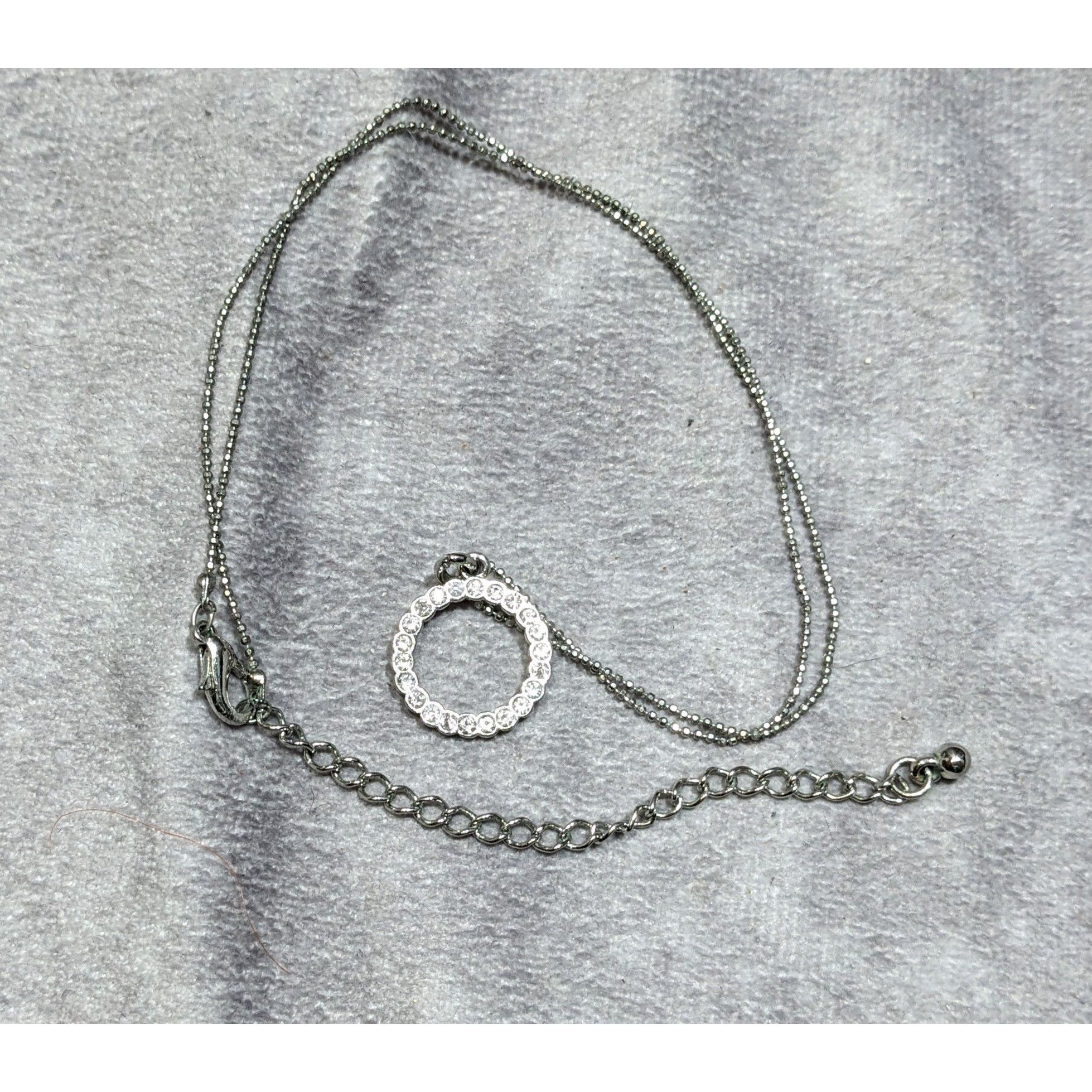 Other Geometric Glam Silver Tone Round Pendant Necklace With Clear Size ONE SIZE - 6 Thumbnail