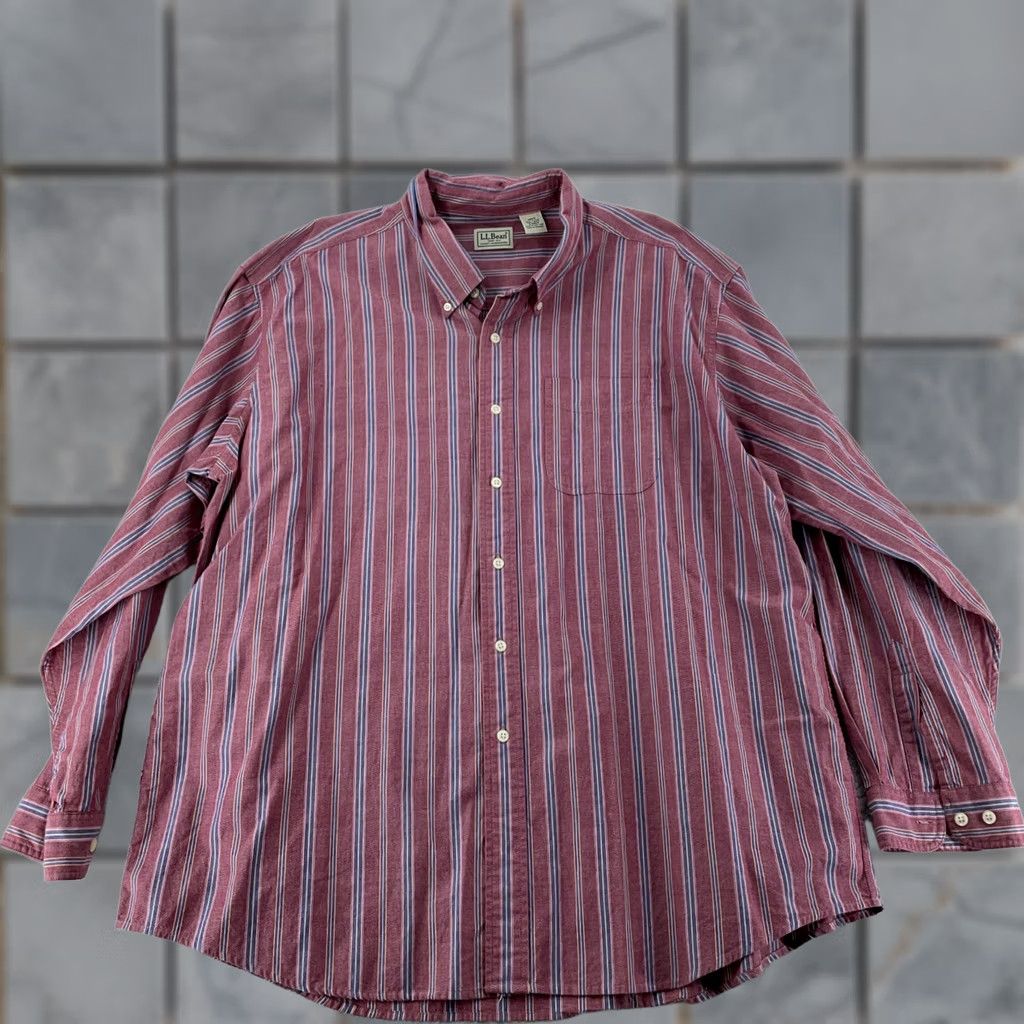 Vintage L.L. Bean Shirt Mens 2XL Burgundy Blue Striped Button-Down Long Sleeve Casual Shirt Size US XXL / EU 58 / 5 - 1 Thumbnail
