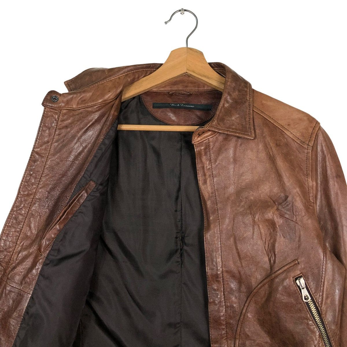 Japanese Brand 🔥VINTAGE CROPPED BIKER LEATHER JACKET BANK TANNAGE Size US S / EU 44-46 / 1 - 14 Thumbnail