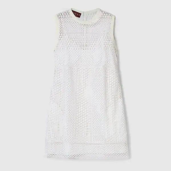 Gucci o1B3y1r0526 Cotton Macrame Mini Dress in White Size XS / US 0-2 / IT 36-38 - 1 Thumbnail