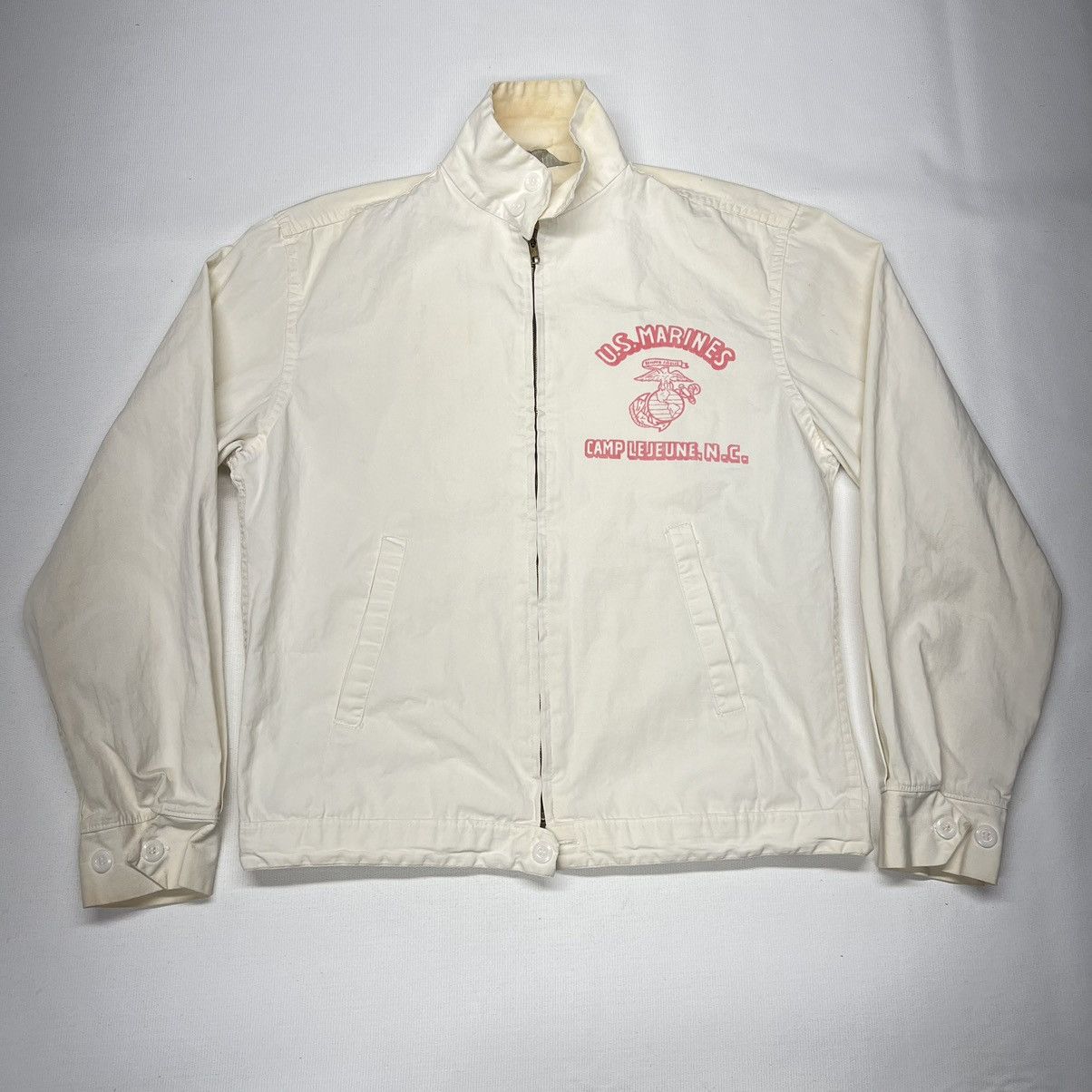 Vintage Marines Jacket Chore Coat Zip Camp Le Jeune Carolina 1950s Size US S / EU 44-46 / 1 - 1 Thumbnail
