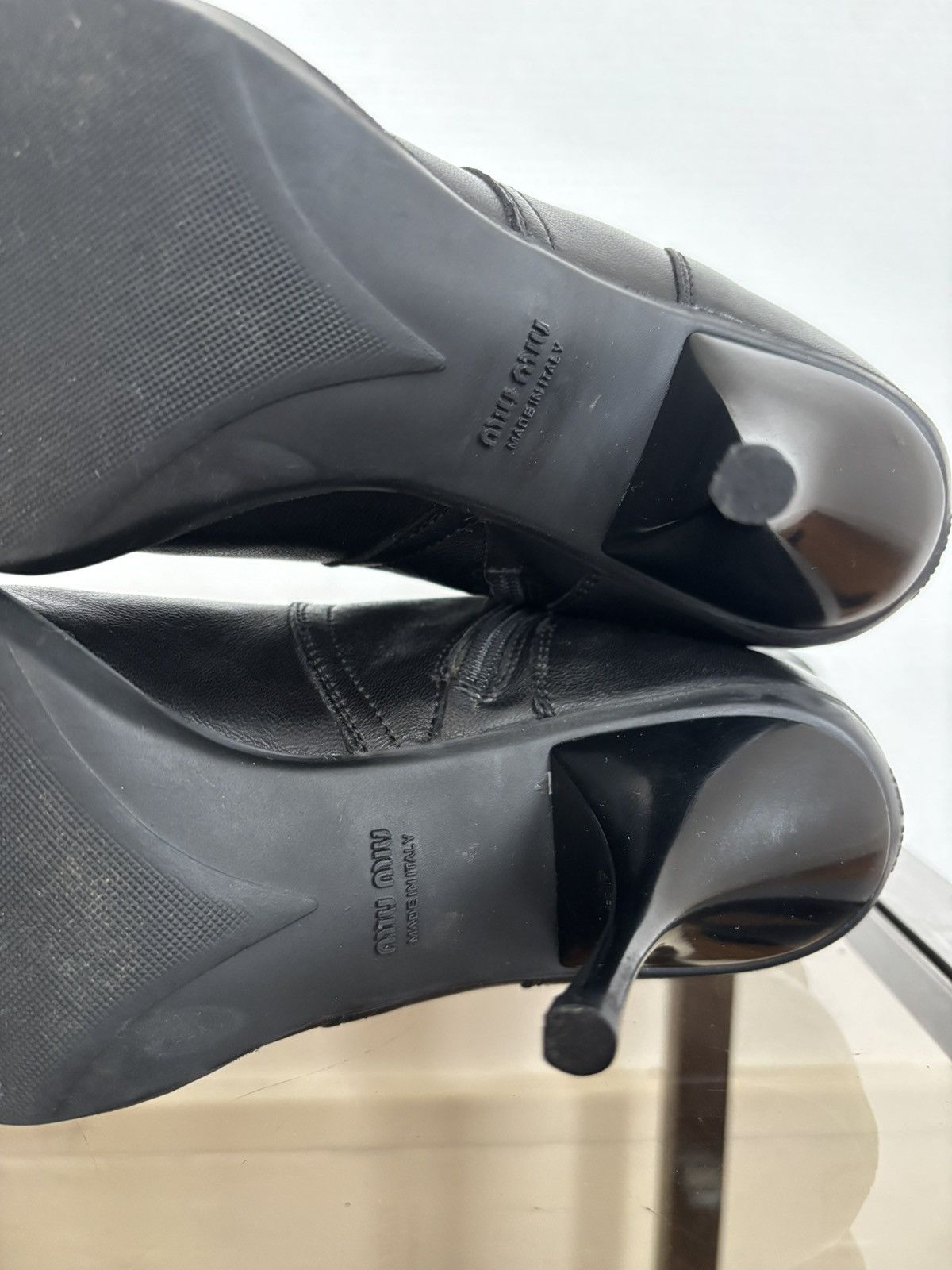 Miu Miu 00’s Vintage Miu Miu Black Padded Leather Biker Heel Boots Size US 7 / IT 37 - 13 Thumbnail