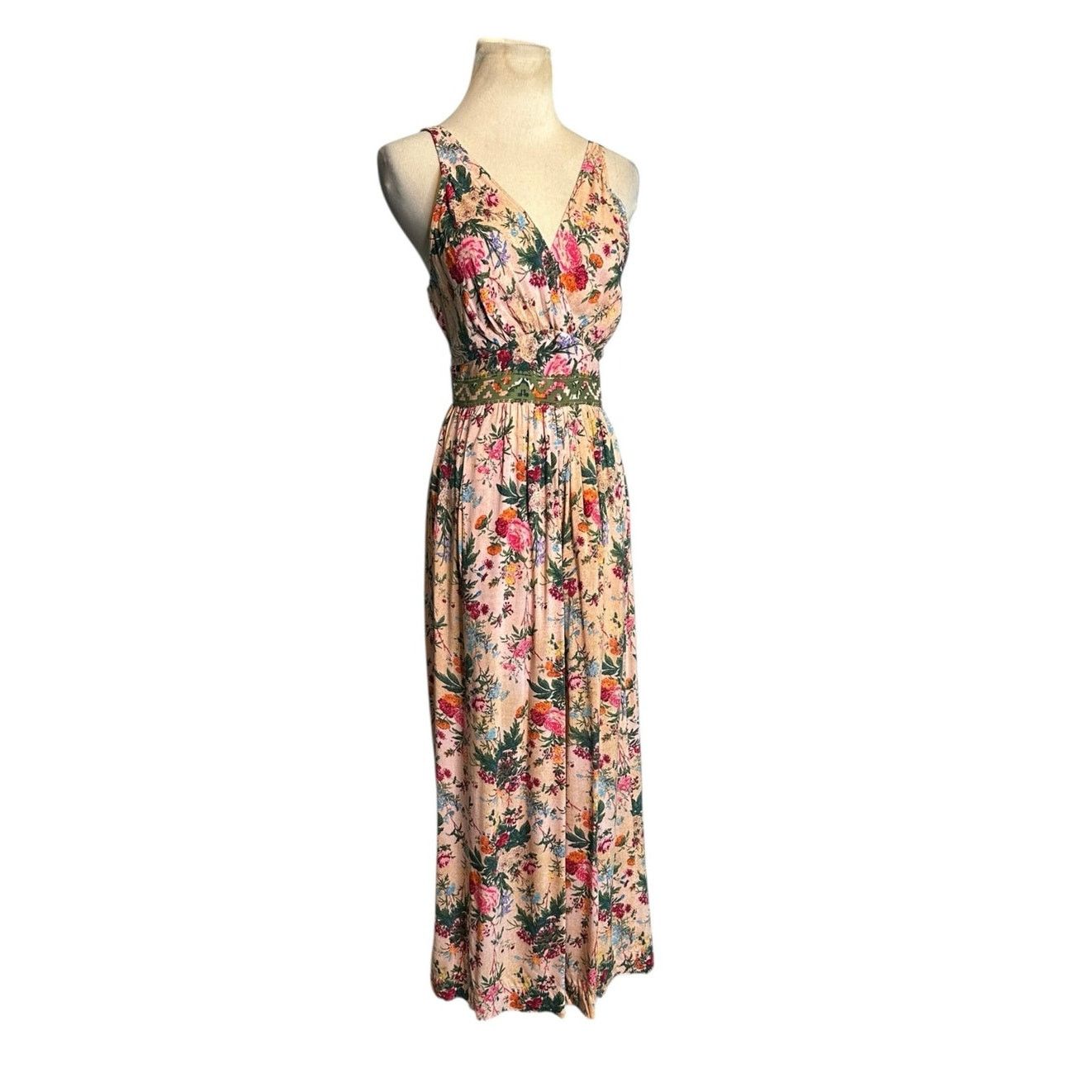 Anthropologie Tracy Reese beige pink floral cropped jumpsuit size 4 Size 27" / US 4 / IT 40 - 10 Thumbnail