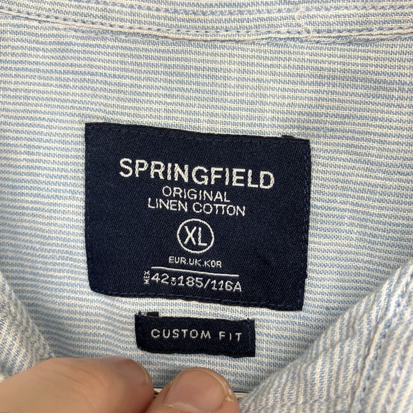 Springfield Mens All Linen Button Up Shirt XL Custom Fit Thin Lightweight Shades of Blue EUC Size US XL / EU 56 / 4 - 3 Thumbnail