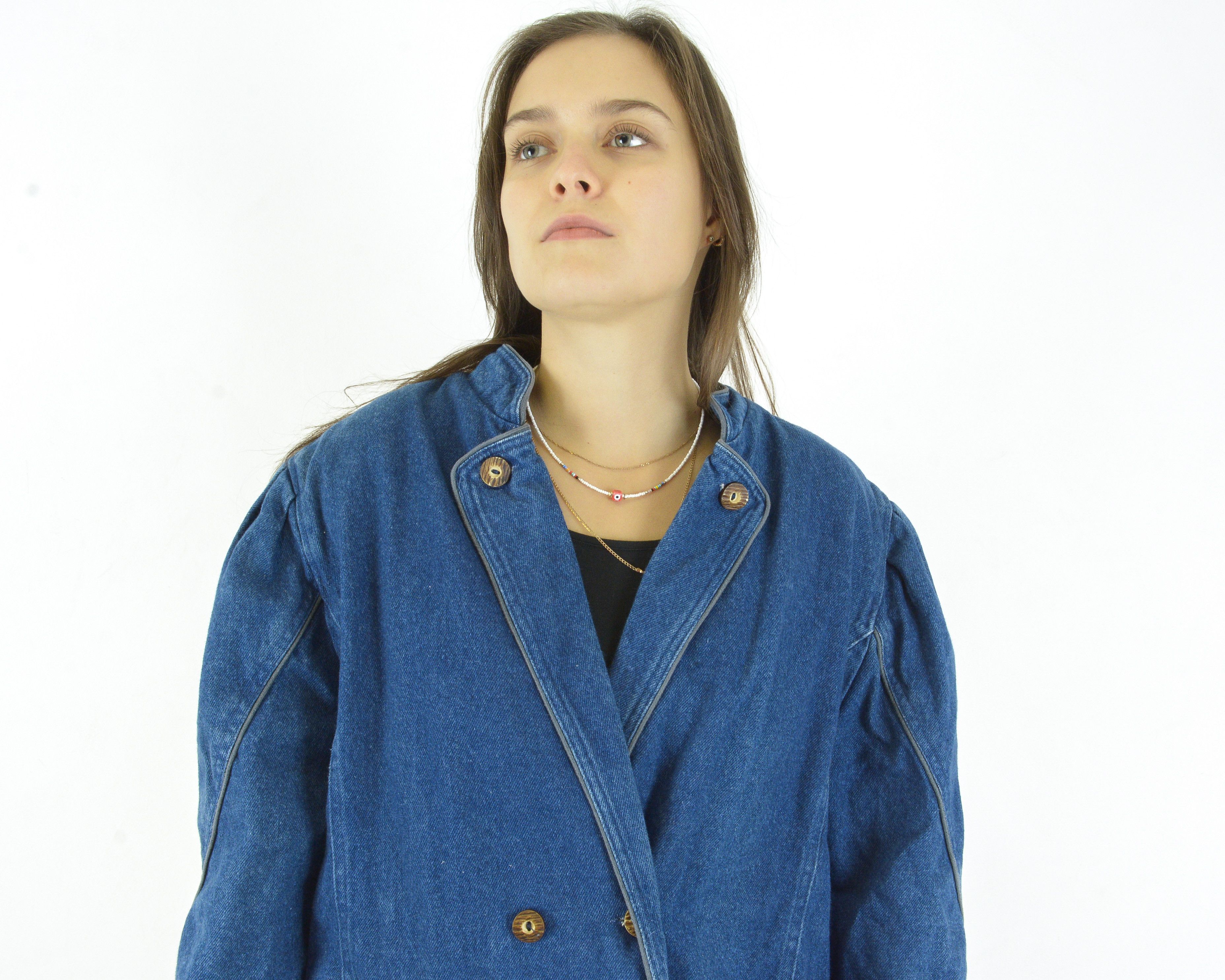 Vintage L Denim Jean Jacket Button Up Blazer Double Breasted Top Size L / US 10 / IT 46 - 5 Thumbnail