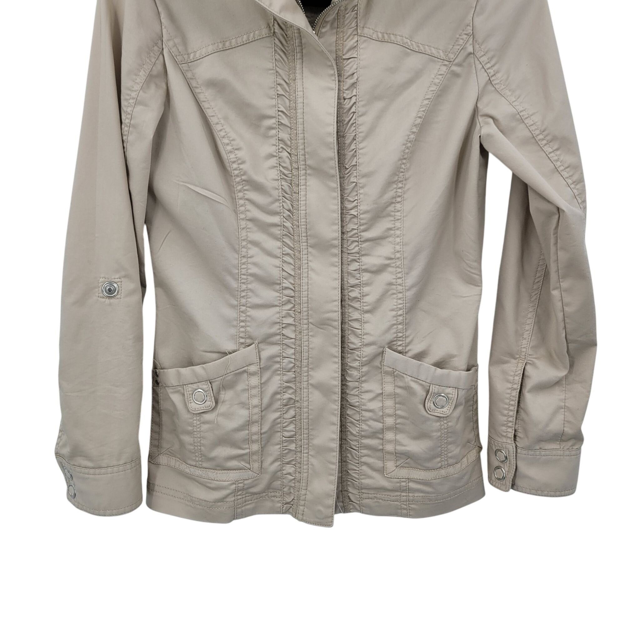 White House Black Market WHBM Womens Cream Lightweight Jacket 2 Ruched Cotton Zip Ne Size S / US 4 / IT 40 - 10 Thumbnail