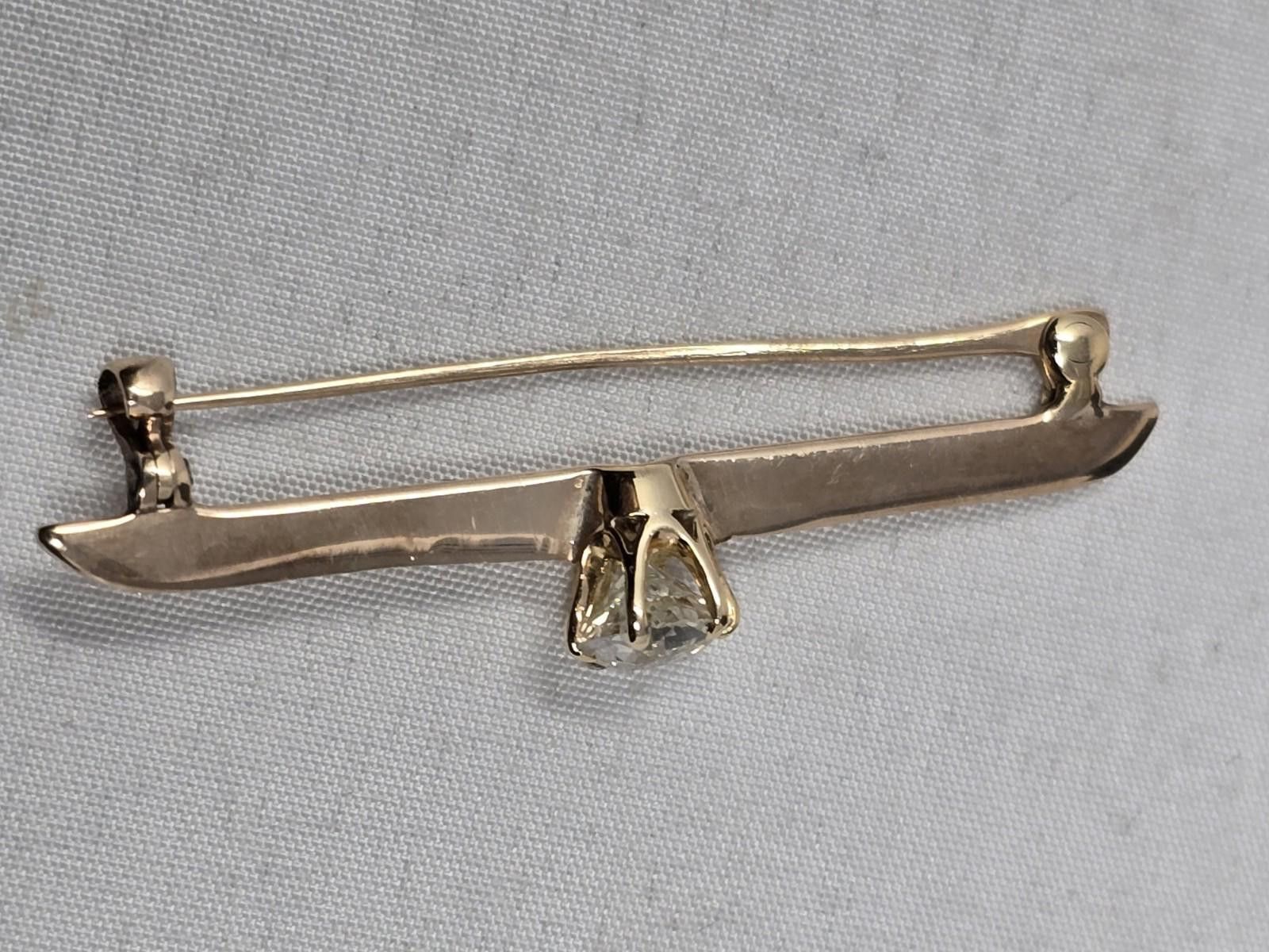 Antique Rivet ​Antique 14k Gold ~0.83ct Old European Diamond Bar Pin 2g Size ONE SIZE - 8 Thumbnail