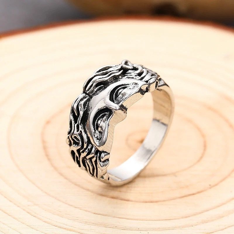 Jewelry × Vintage New Vintage Brass Religious Belief Jesus Head Ring Size ONE SIZE - 4 Thumbnail