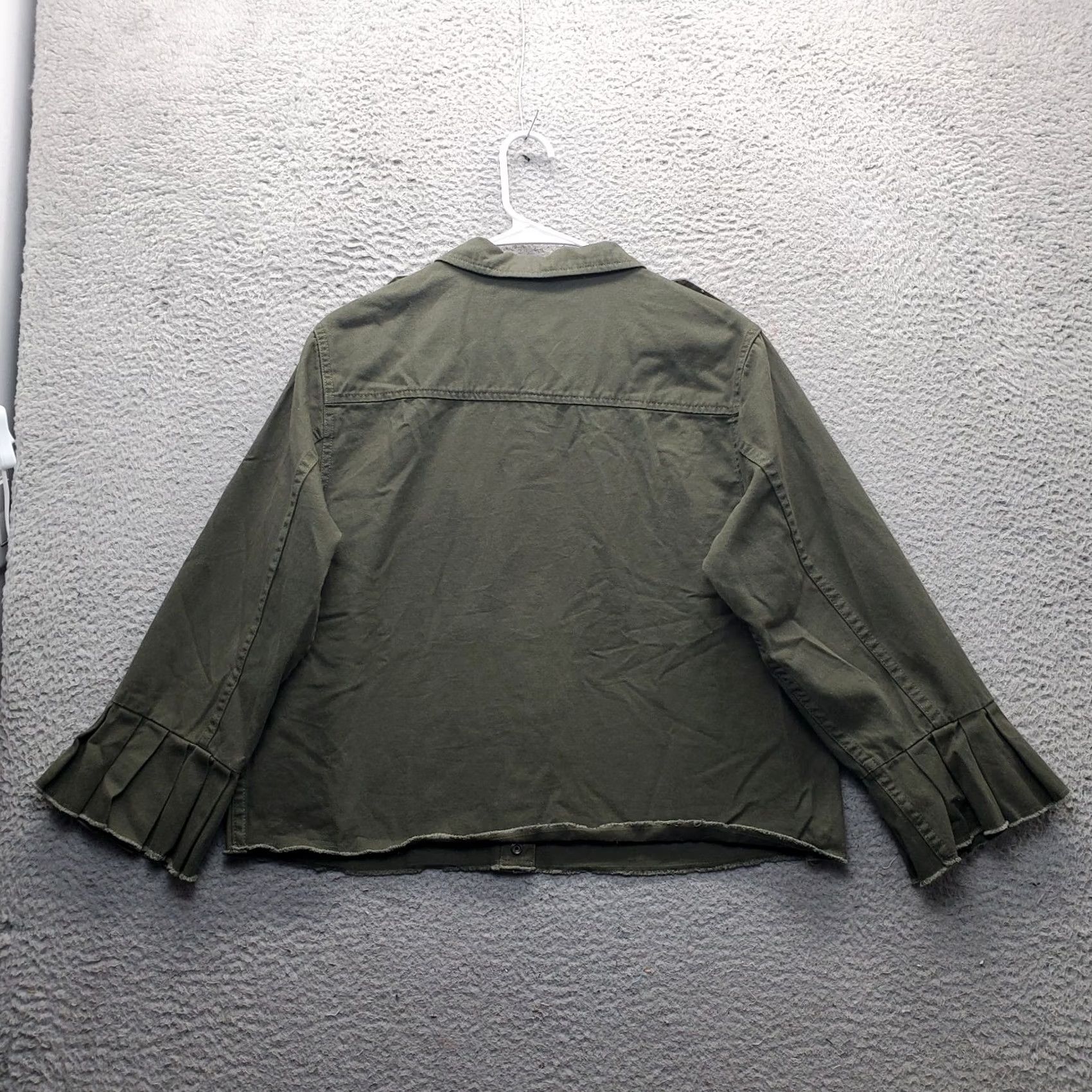 Vintage WHO WHAT WEAR Jacket Womens Size L Cropped Shacket Green Cotton Collared Snap Button Front Size L / US 10 / IT 46 - 2 Thumbnail
