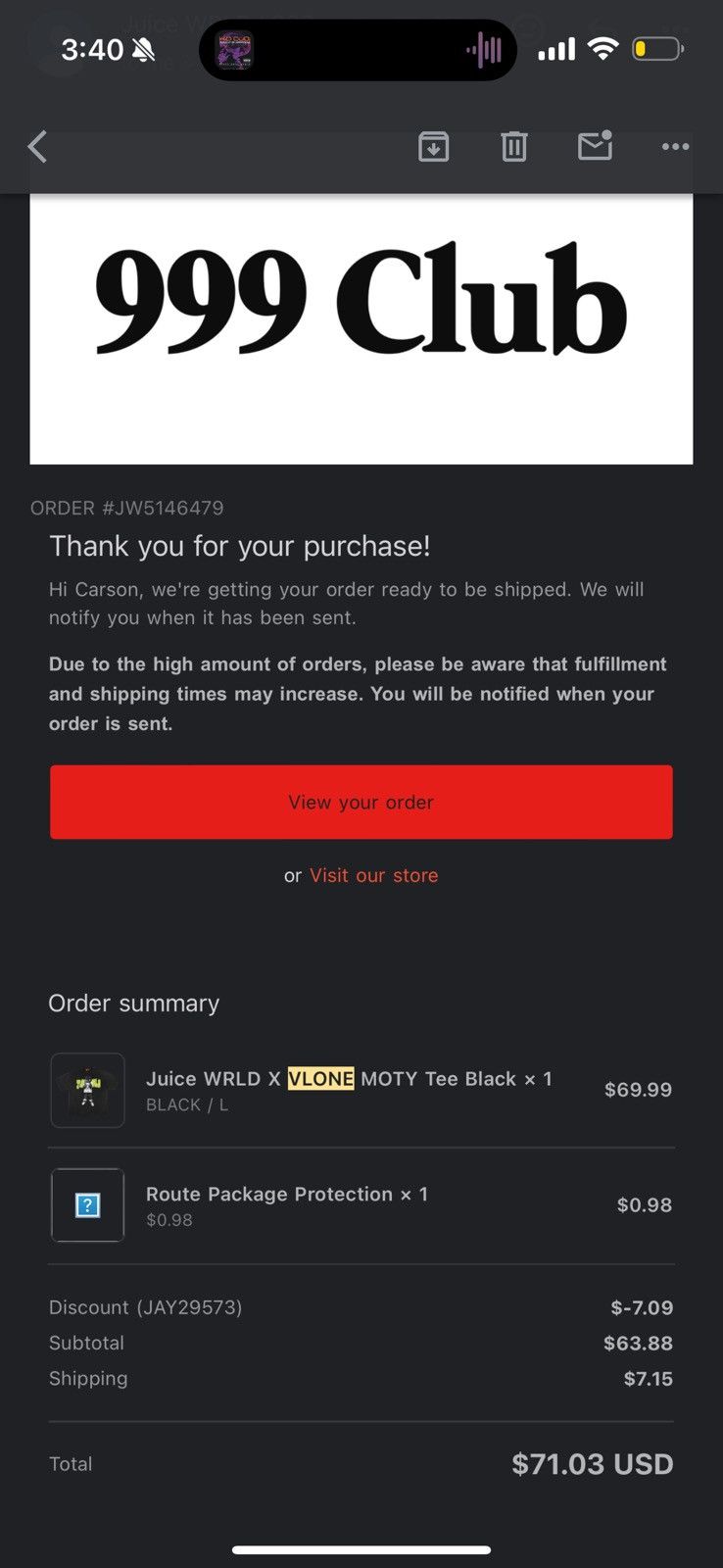 999 Club × Vlone JUICE WRLD X VLONE MAN OF THE YEAR MENS SIZE LARGE Size US L / EU 52-54 / 3 - 7 Thumbnail