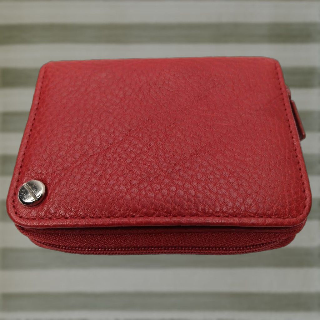 Vintage VINTAGE Buxton Wallet Unisex Wallet Red Leather Zipper Small Cardholder Keychain Photo Holder Pebbled 3x4 3" x 4" Zip-Around Mens Womens Girls Boys Size ONE SIZE - 1 Thumbnail