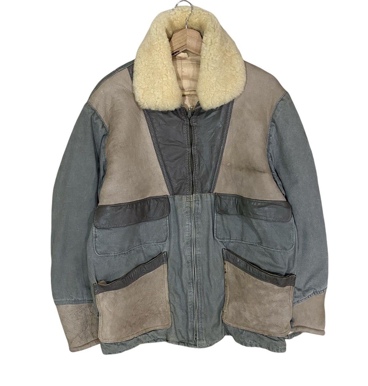 Vintage 🔥VINTAGE LAMBSKIN PATCHWORK SHEARLING LEATHER PART JACKET Size US L / EU 52-54 / 3 - 2 Thumbnail