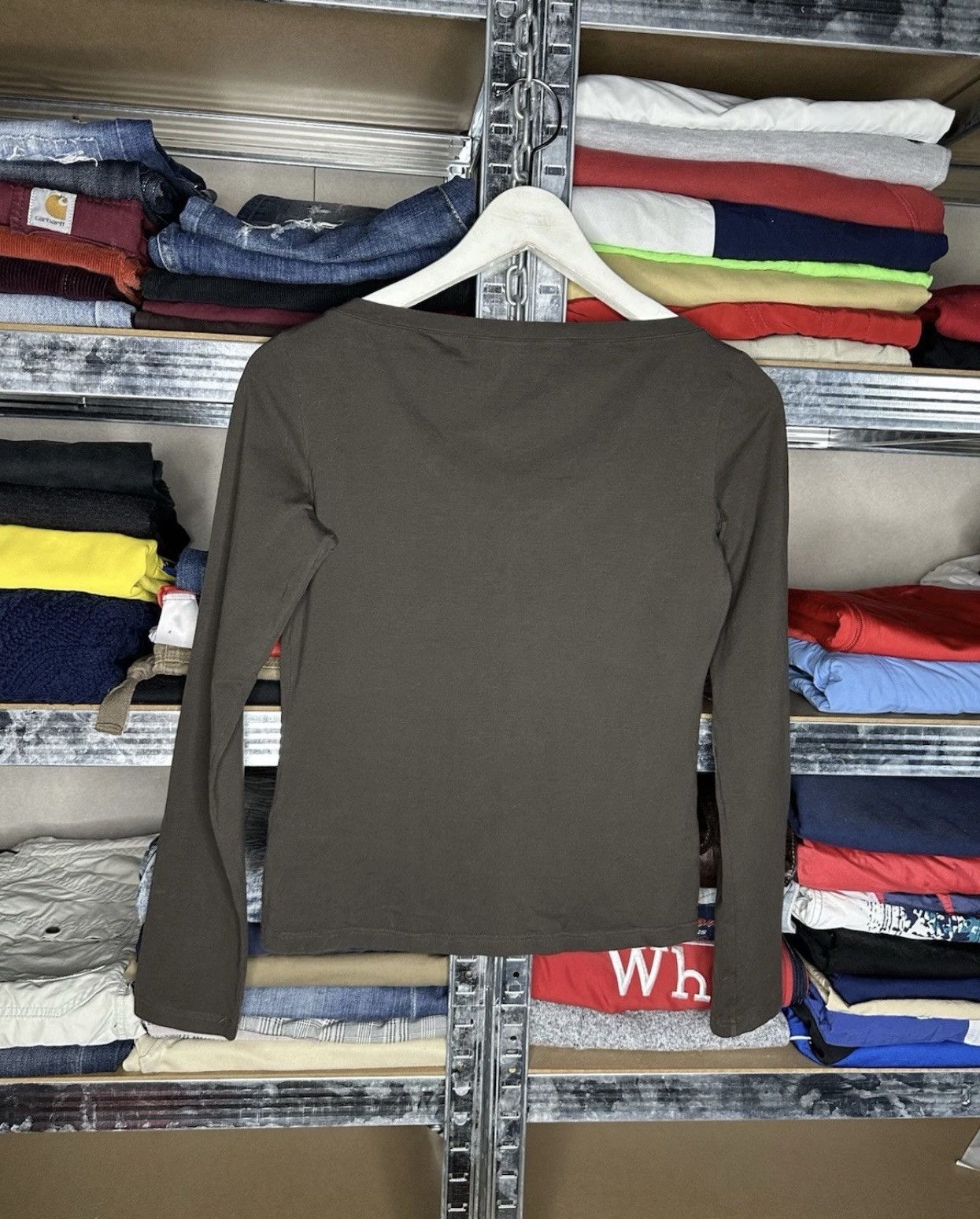 Prada Prada Red Tab And Pocket Brown V-Neck Long Sleeve Top Size L / US 10 / IT 46 - 2 Thumbnail